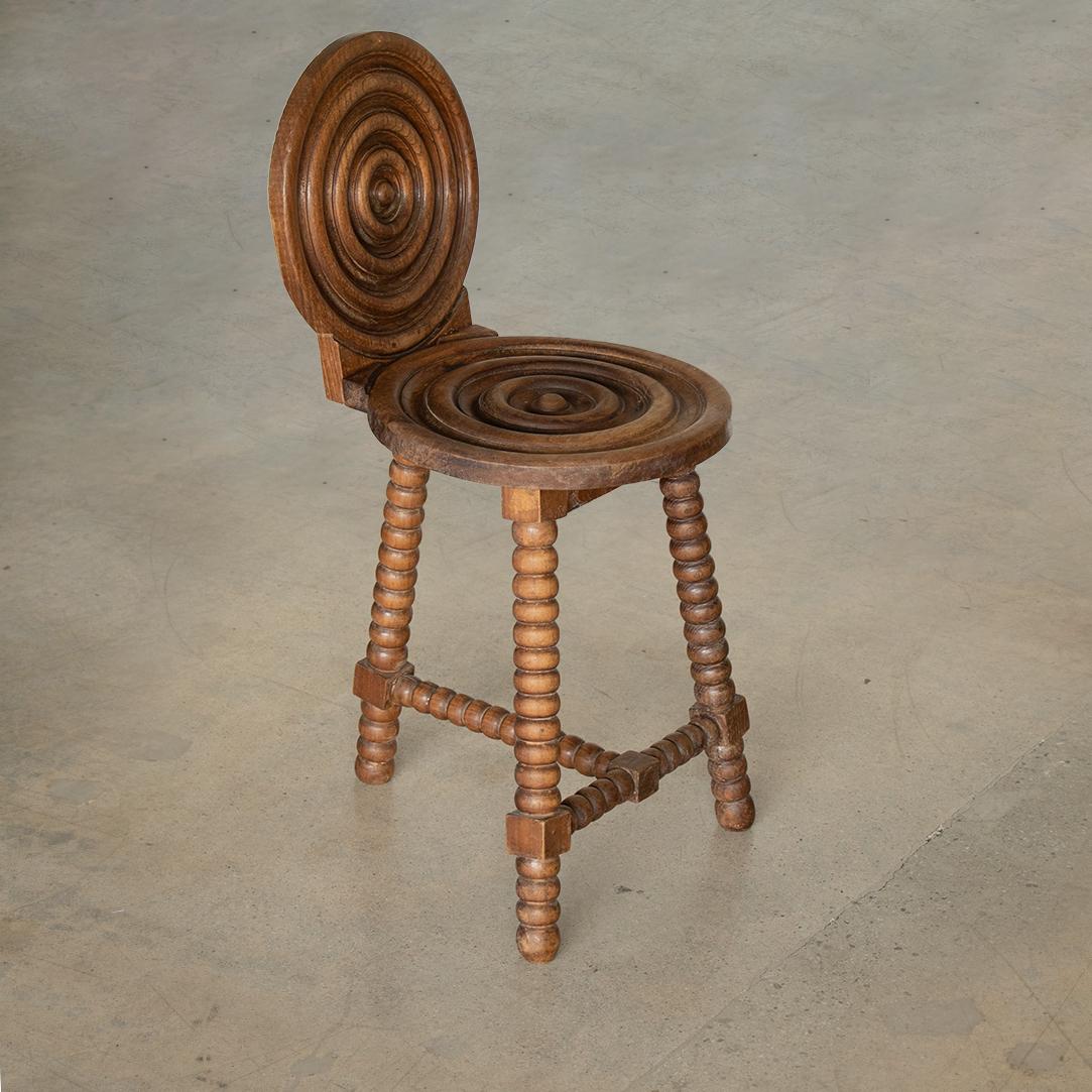 French Carved Wood Three Leg Chair 1