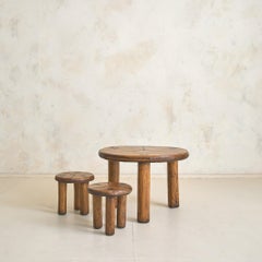 French Carved Wood Tripod Coffee Table, 1950s