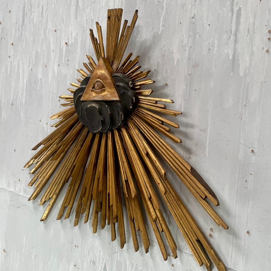 French Provincial French Carved Wooden All Seeing Eye - Original Gilt For Sale