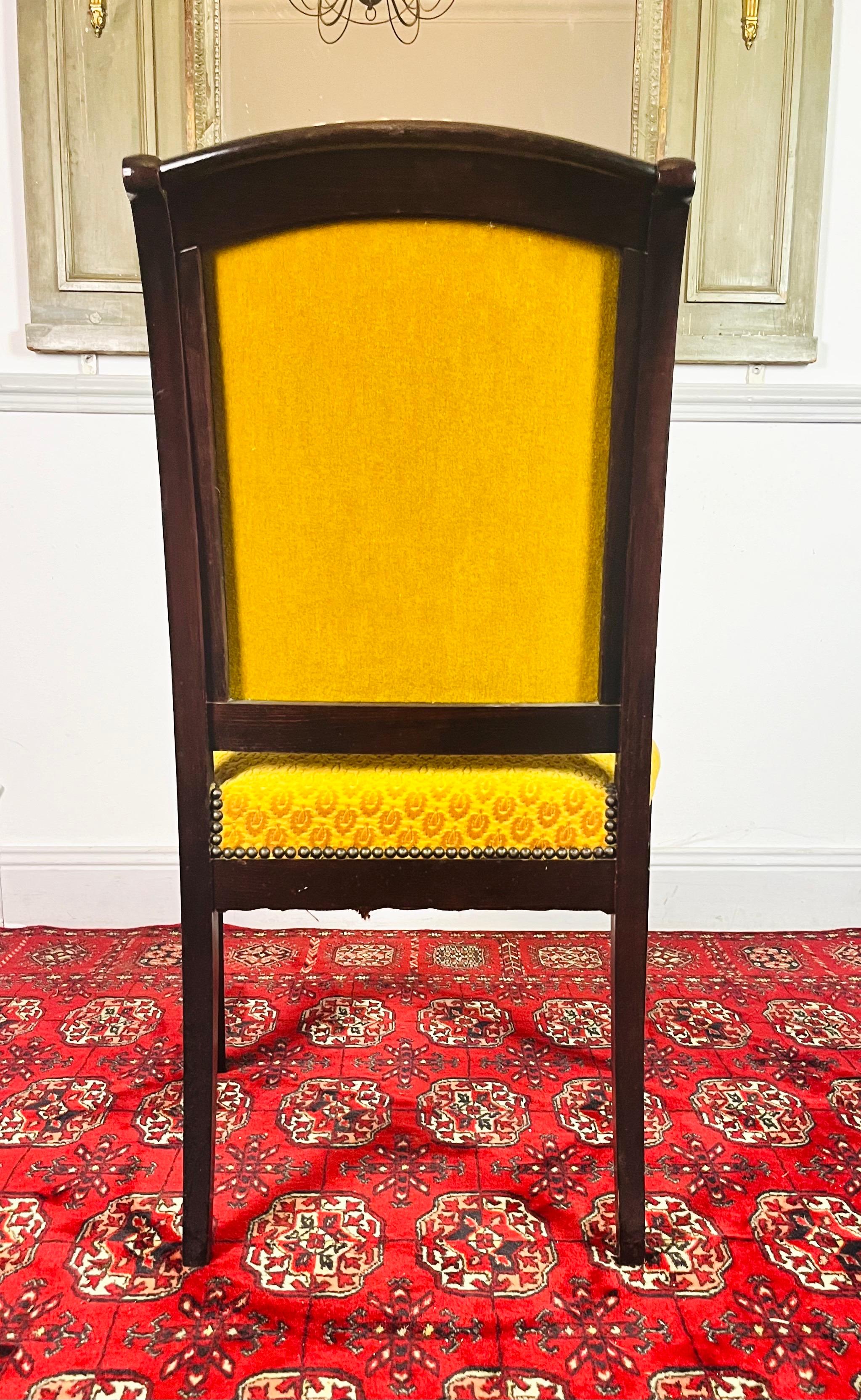 19th Century French Carved Wooden Armchair with Yellow Velvet   - Restoration Period - France For Sale