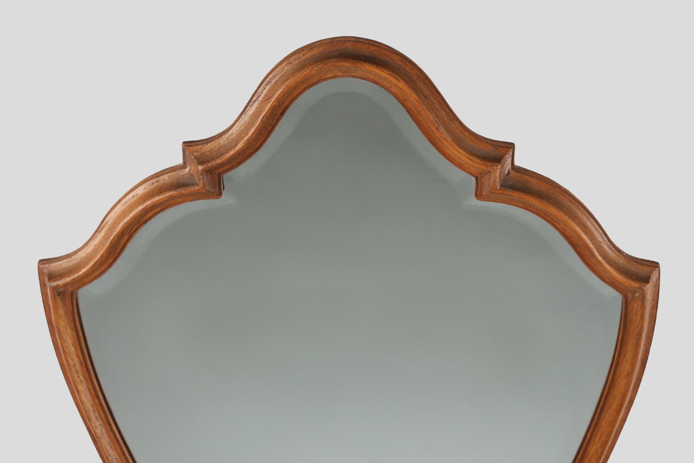 Mid-20th Century French carved wooden mirror with elegant lined frame, 1950s For Sale