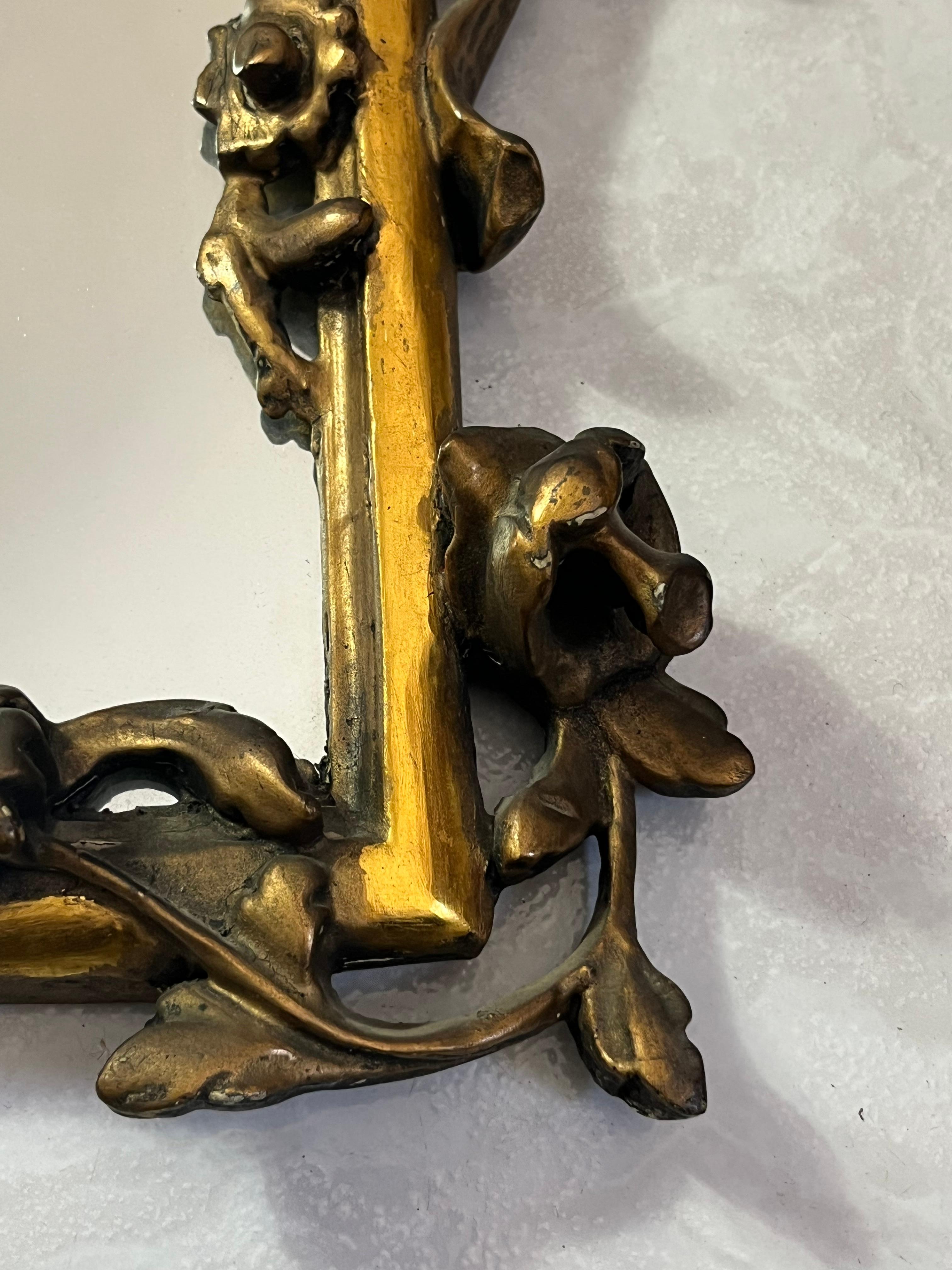 French Carved Wooden Wall Mirror with Gold Finish, 1930s For Sale 4