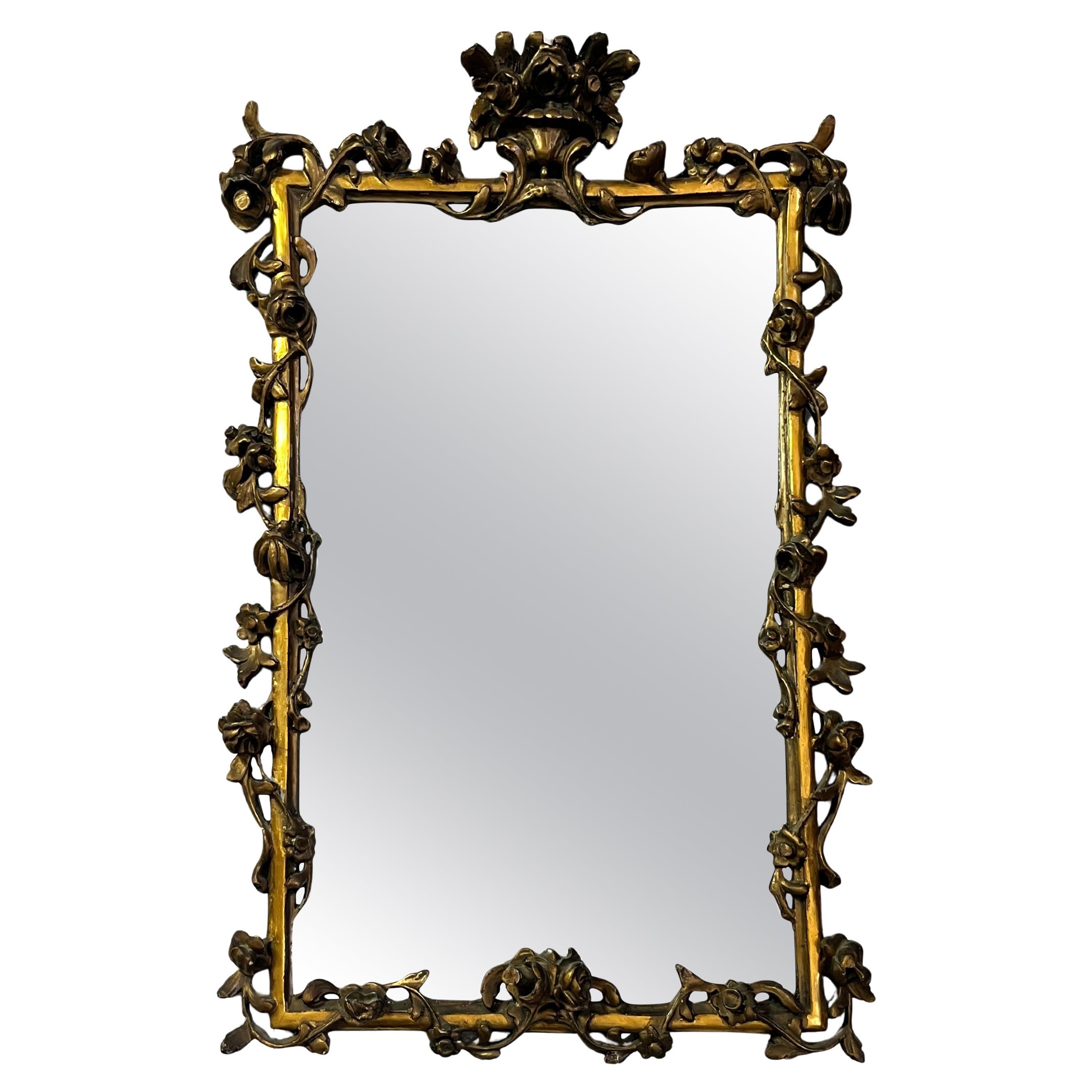 French Carved Wooden Wall Mirror with Gold Finish, 1930s For Sale