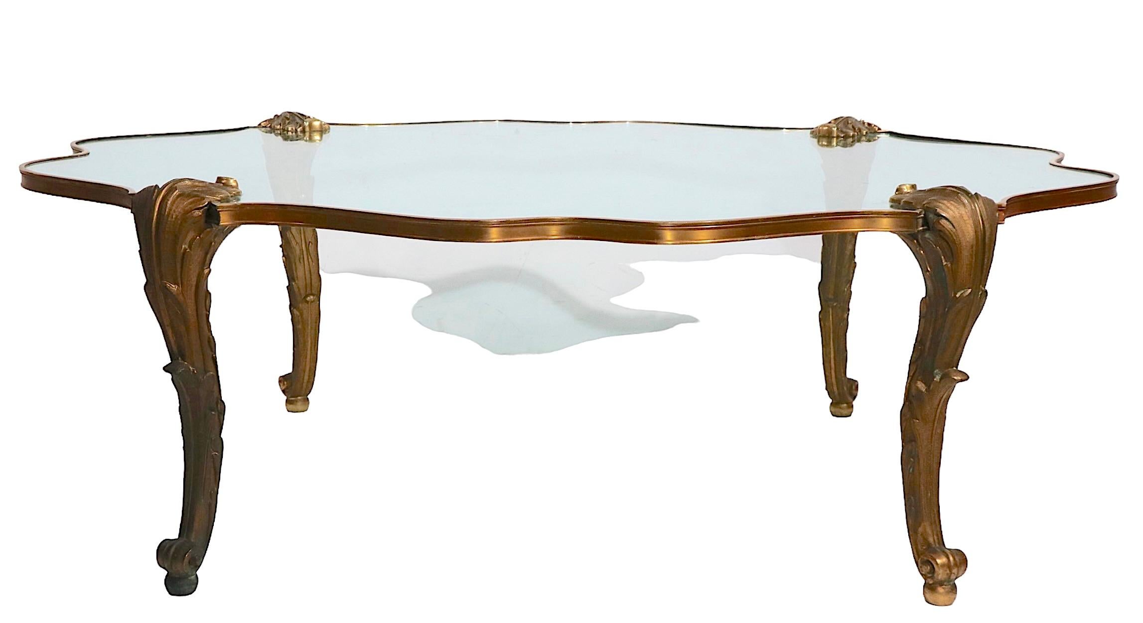  French Cast Brass and Glass Coffee Table Signed P.E. Guerin For Sale 8