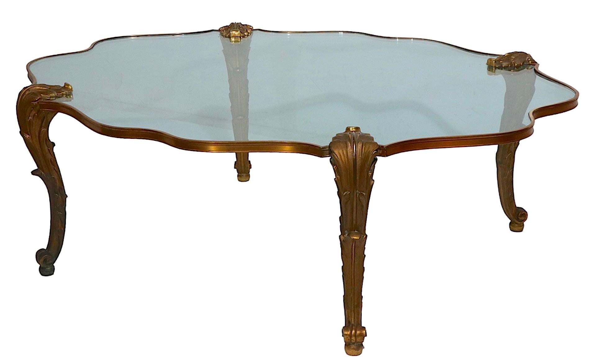 Hollywood Regency French Cast Brass and Glass Coffee Table Signed P.E. Guerin