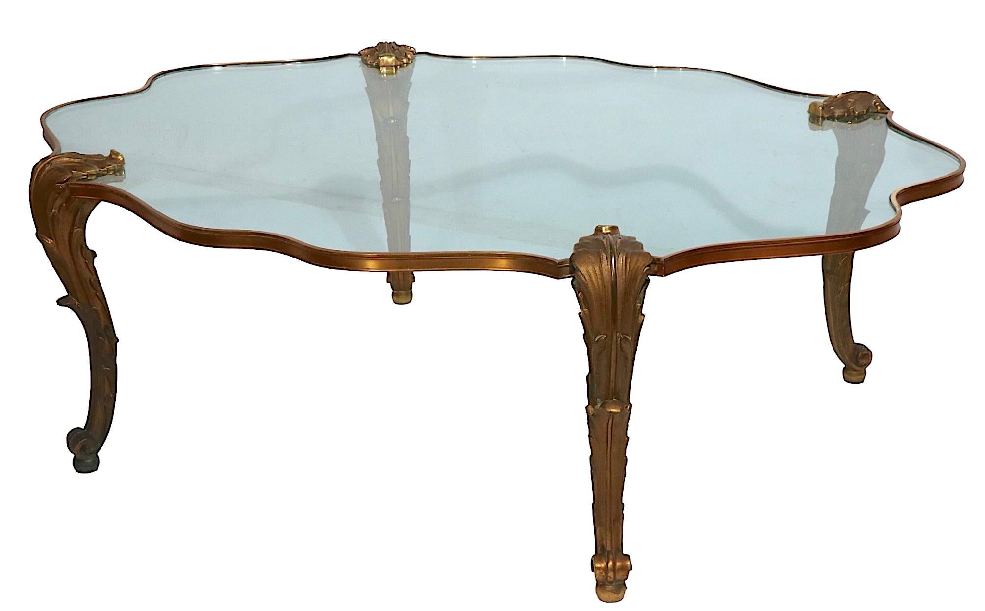 French Cast Brass and Glass Coffee Table Signed P.E. Guerin In Excellent Condition In New York, NY