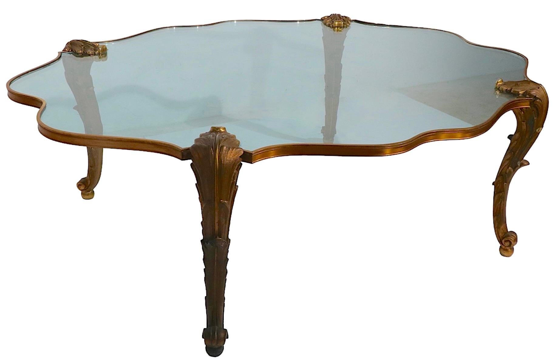  French Cast Brass and Glass Coffee Table Signed P.E. Guerin For Sale 2