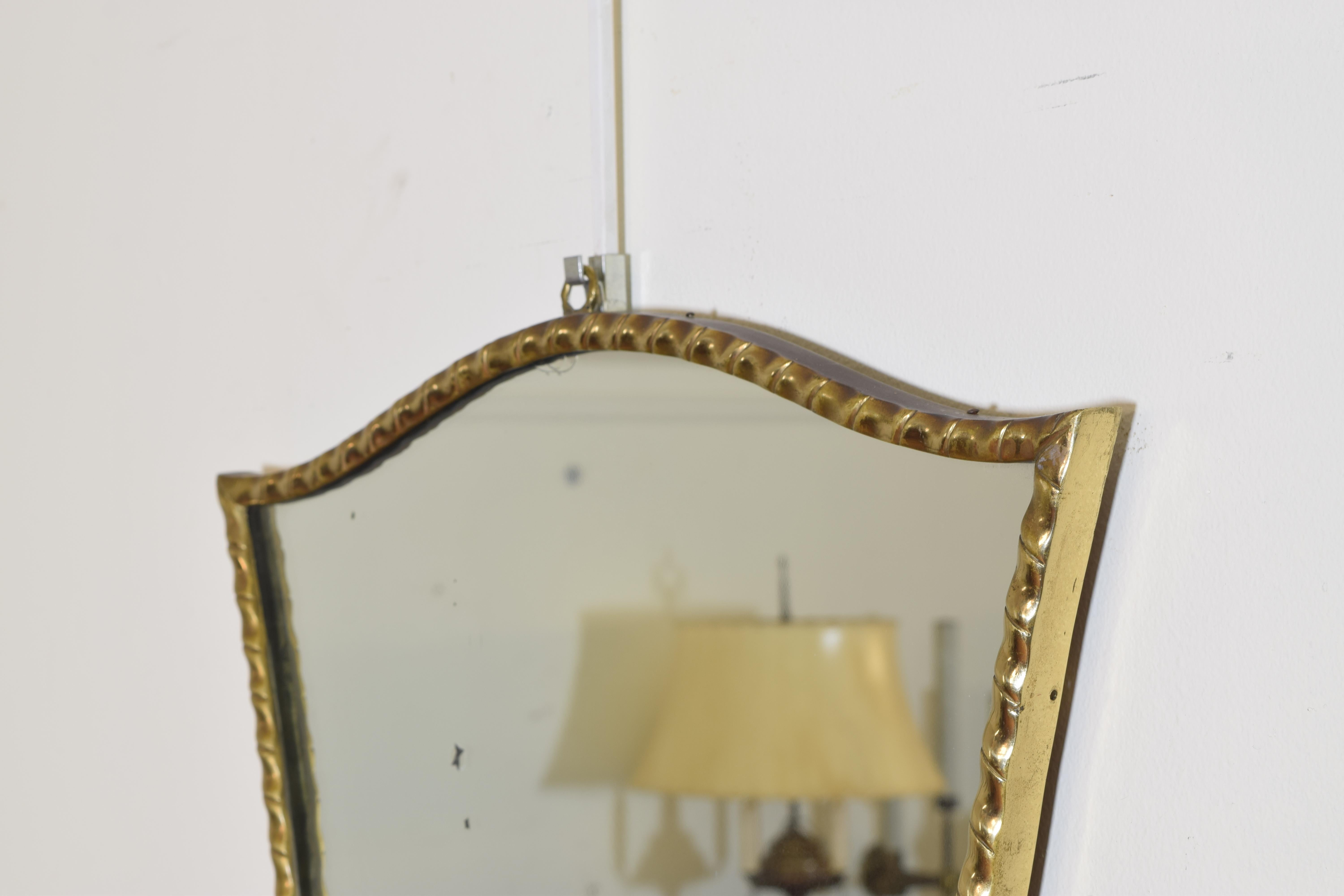 French Cast Brass Shield Form Mirror, Mid-20th Century In Good Condition In Atlanta, GA