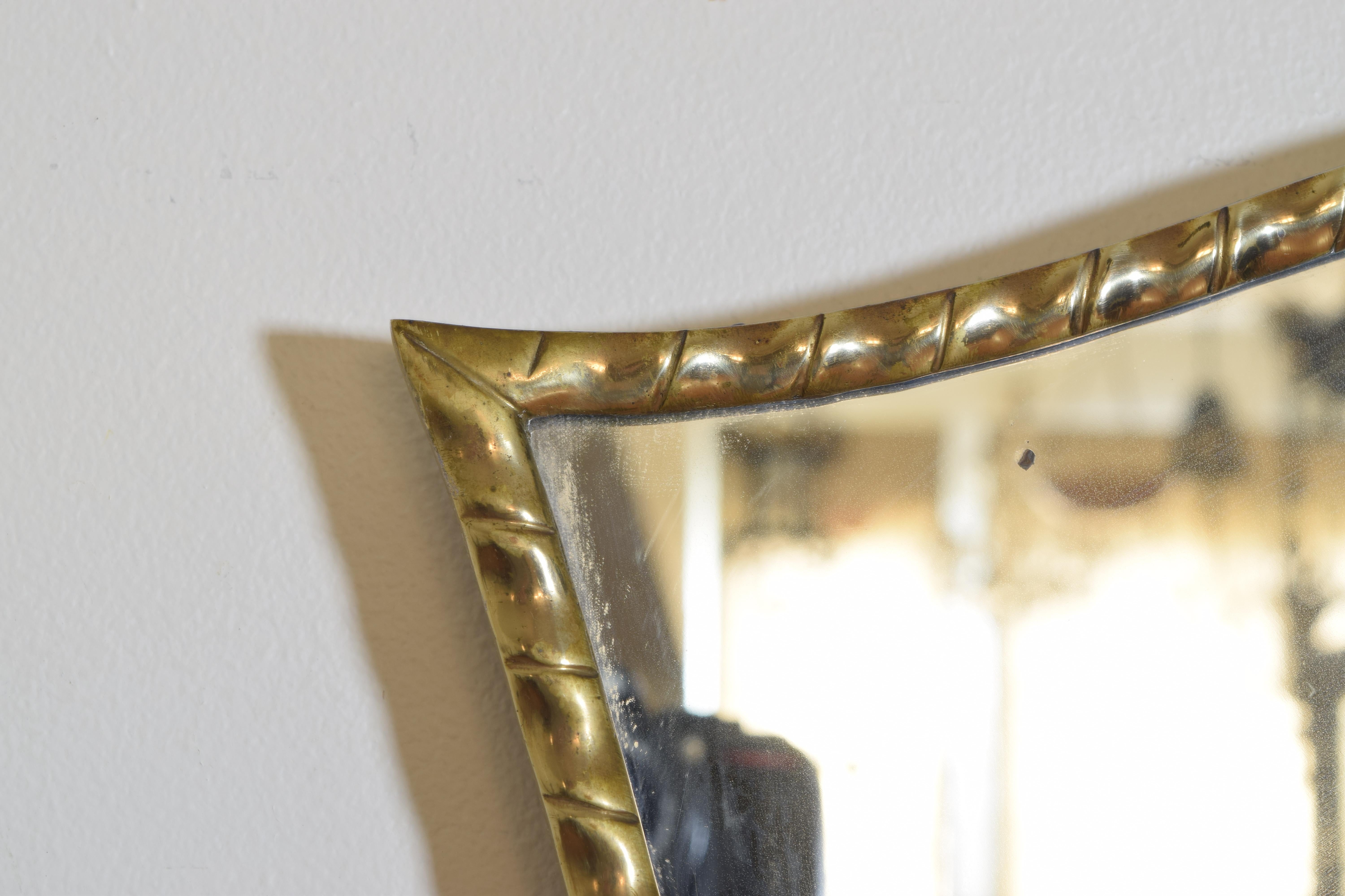 French Cast Brass Shield Form Mirror, Mid-20th Century 2