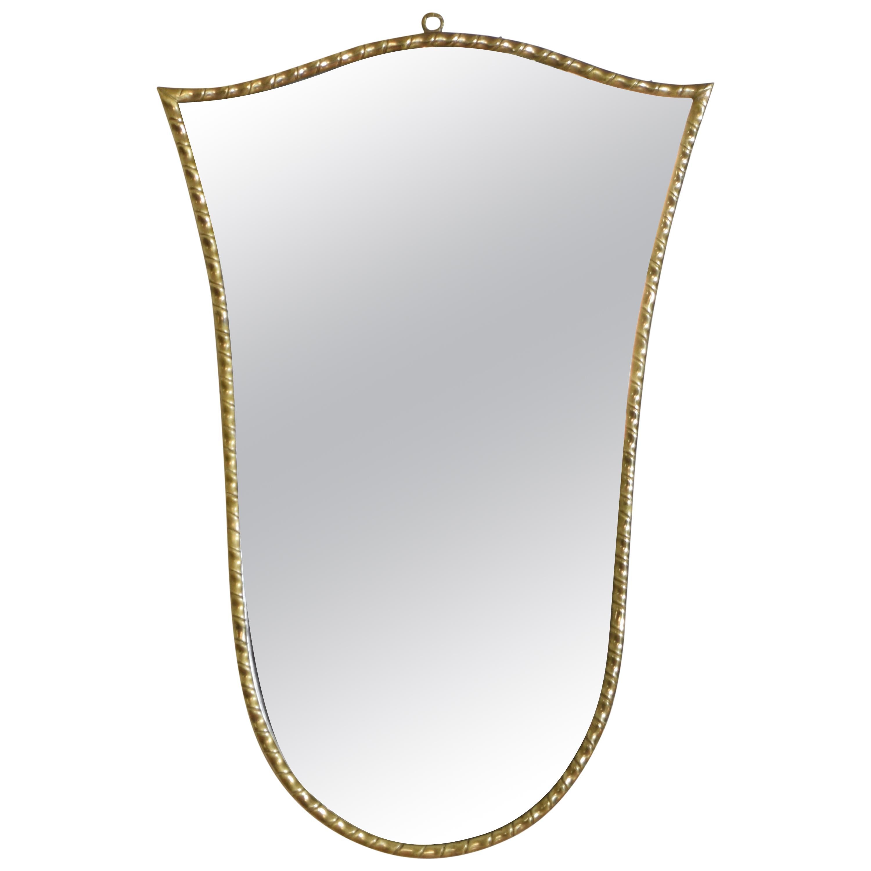 French Cast Brass Shield Form Mirror, Mid-20th Century