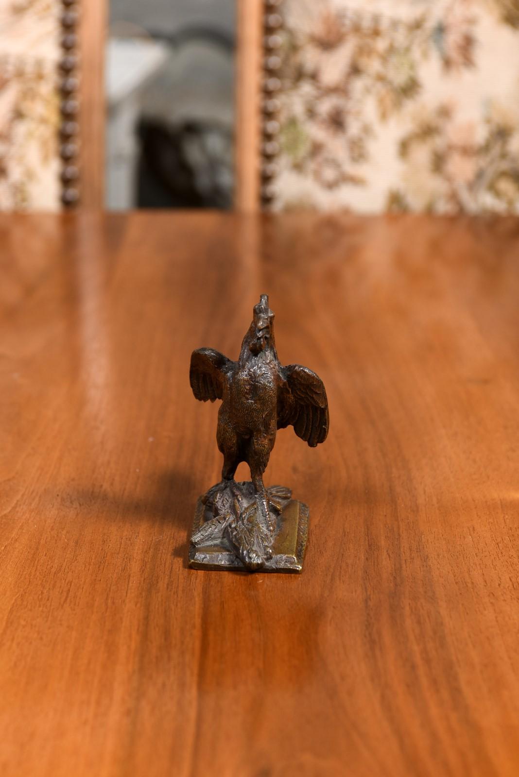 French Cast Bronze 19th Century Rooster Sculpture with Wings Extended Backwards For Sale 6