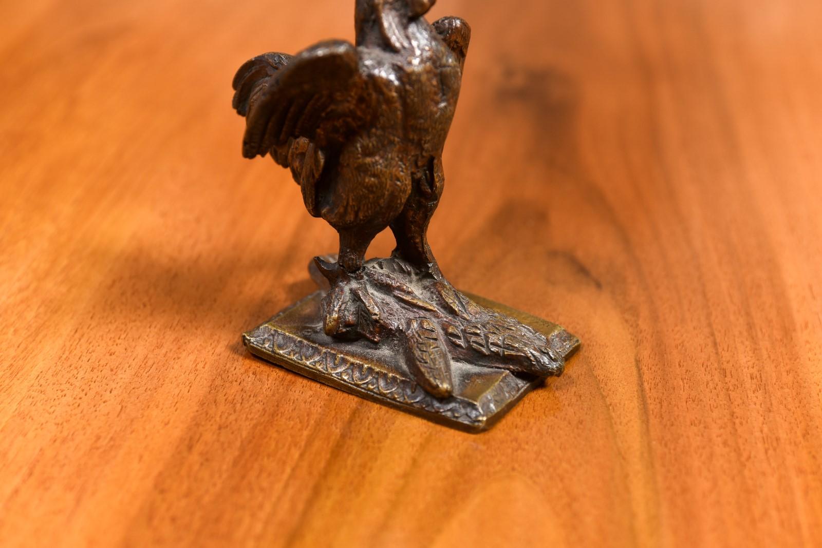 French Cast Bronze 19th Century Rooster Sculpture with Wings Extended Backwards For Sale 7