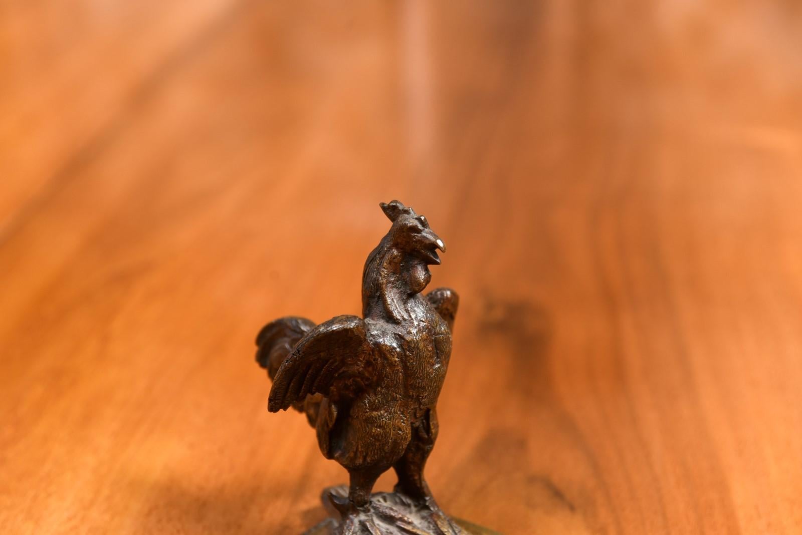 French Cast Bronze 19th Century Rooster Sculpture with Wings Extended Backwards For Sale 8