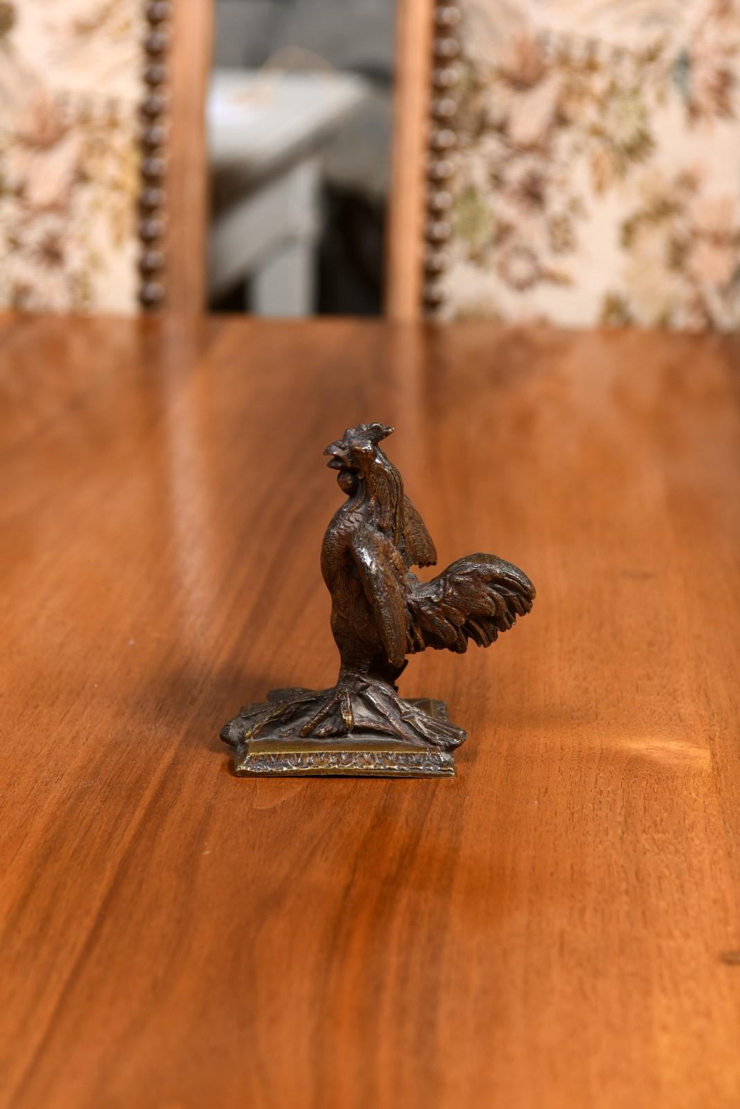 French Cast Bronze 19th Century Rooster Sculpture with Wings Extended Backwards For Sale 4