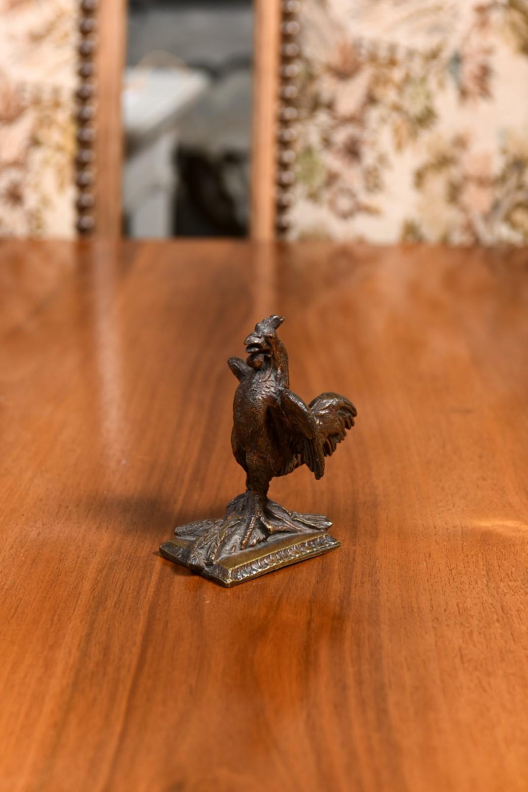 French Cast Bronze 19th Century Rooster Sculpture with Wings Extended Backwards For Sale 5