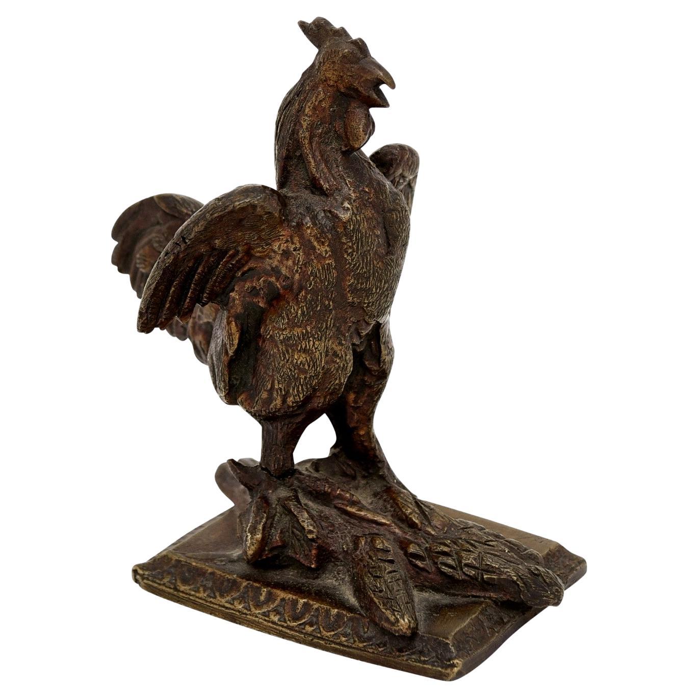 French Cast Bronze 19th Century Rooster Sculpture with Wings Extended Backwards For Sale