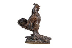 French Cast Bronze 19th Century Rooster Sculpture with Wings Extended Backwards