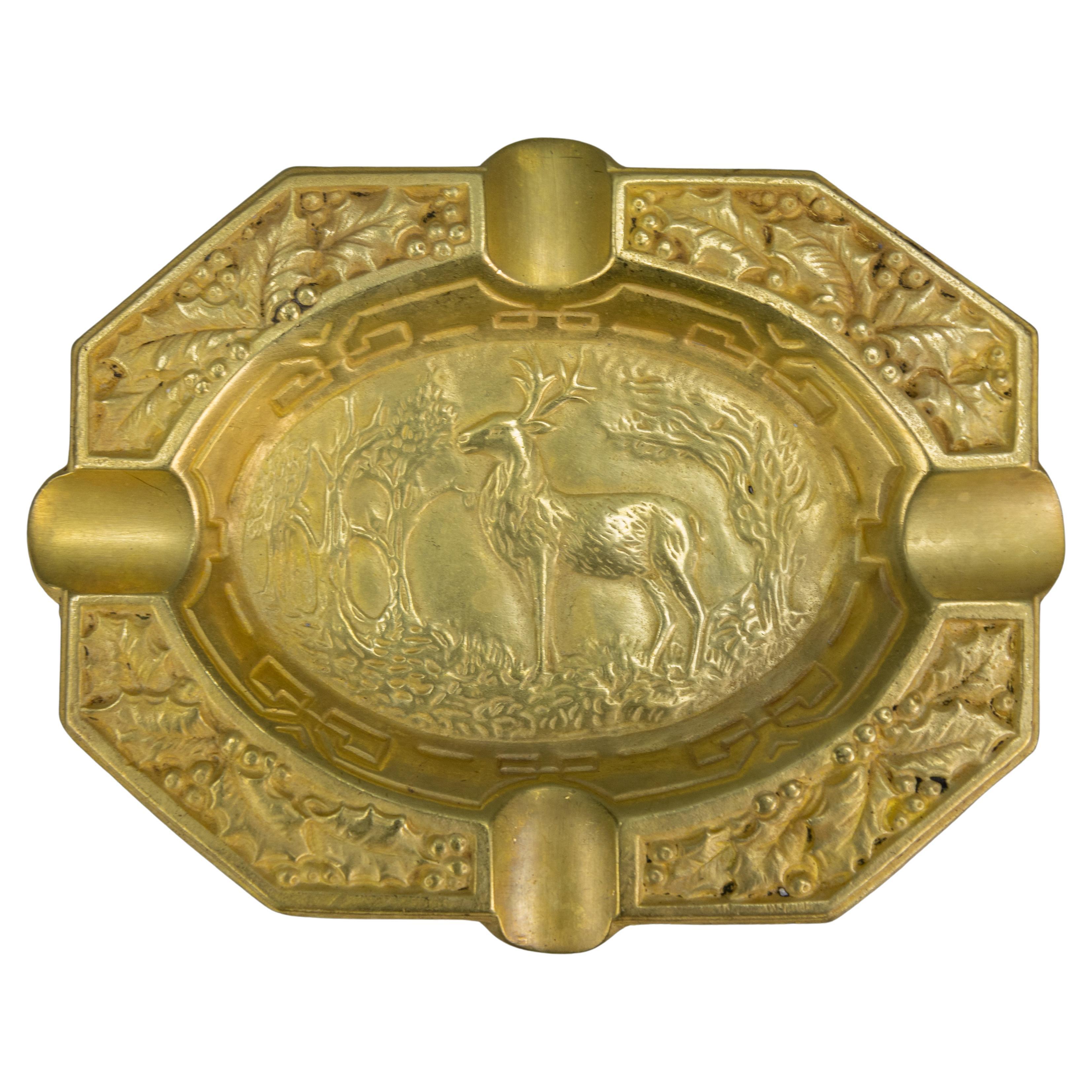 French Cast Bronze Ashtray with Stag Motif, 1950s
