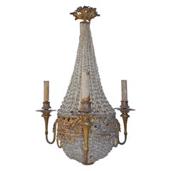 French Cast Bronze Crystal Beaded Dome Wreath Chandelier