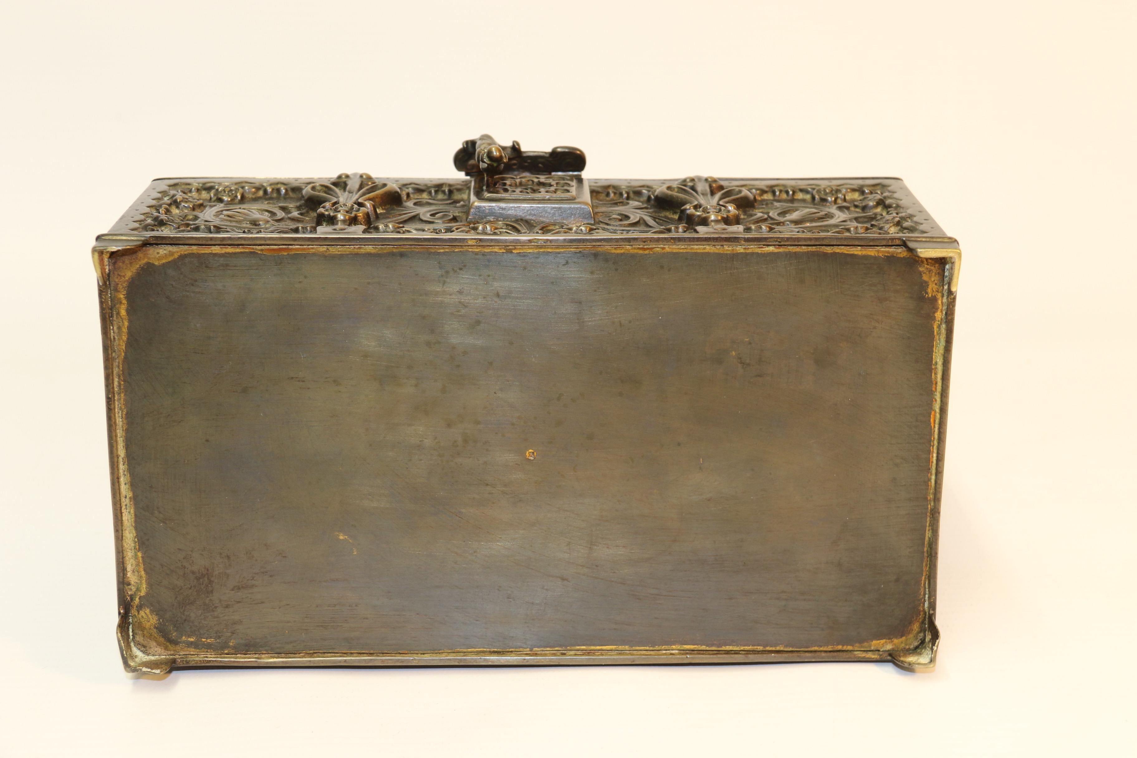 French Cast Bronze Jewelry Box Made in the Form of a Medieval Domed Top Coffer For Sale 8