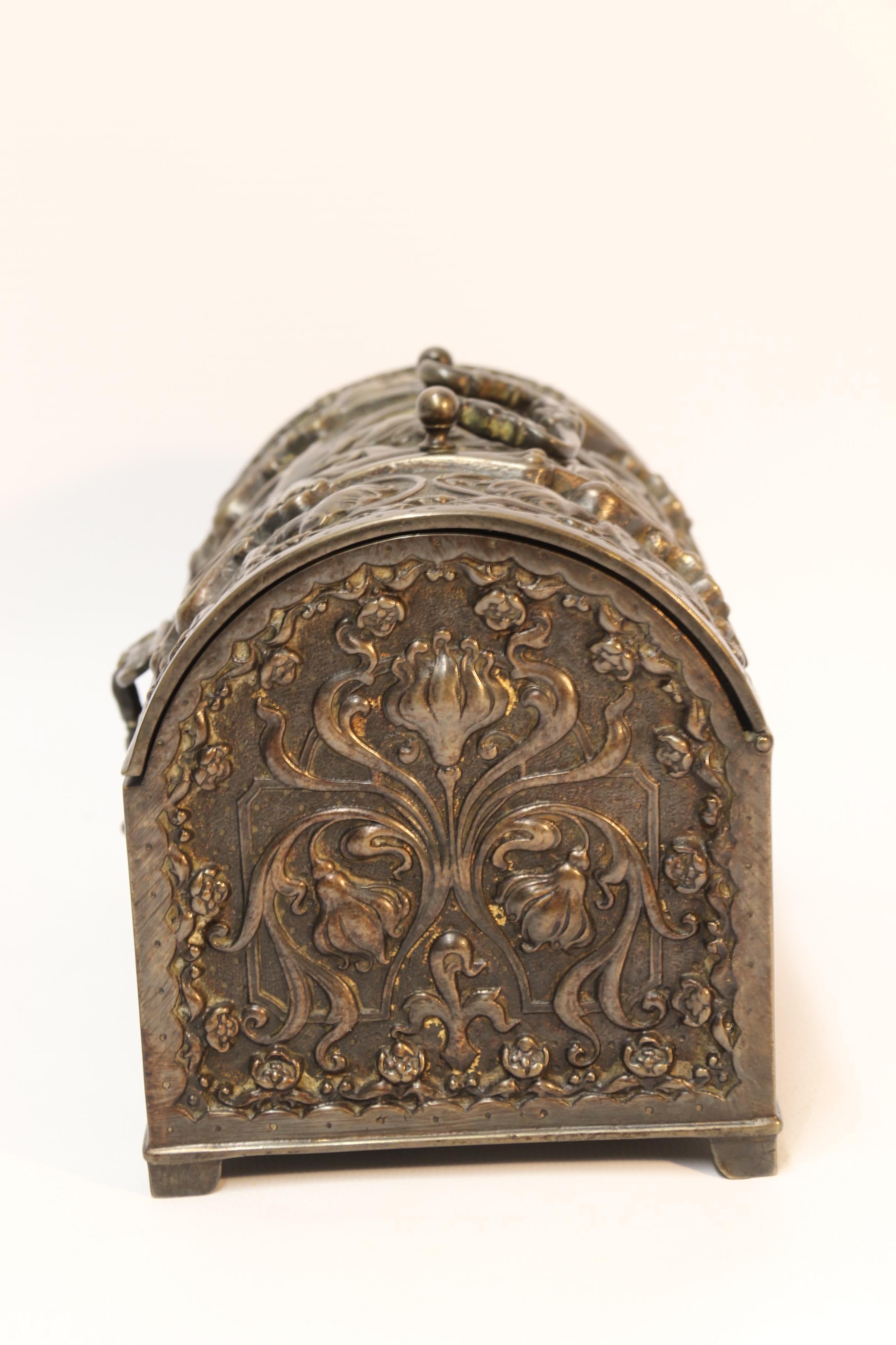 French Cast Bronze Jewelry Box Made in the Form of a Medieval Domed Top Coffer For Sale 2