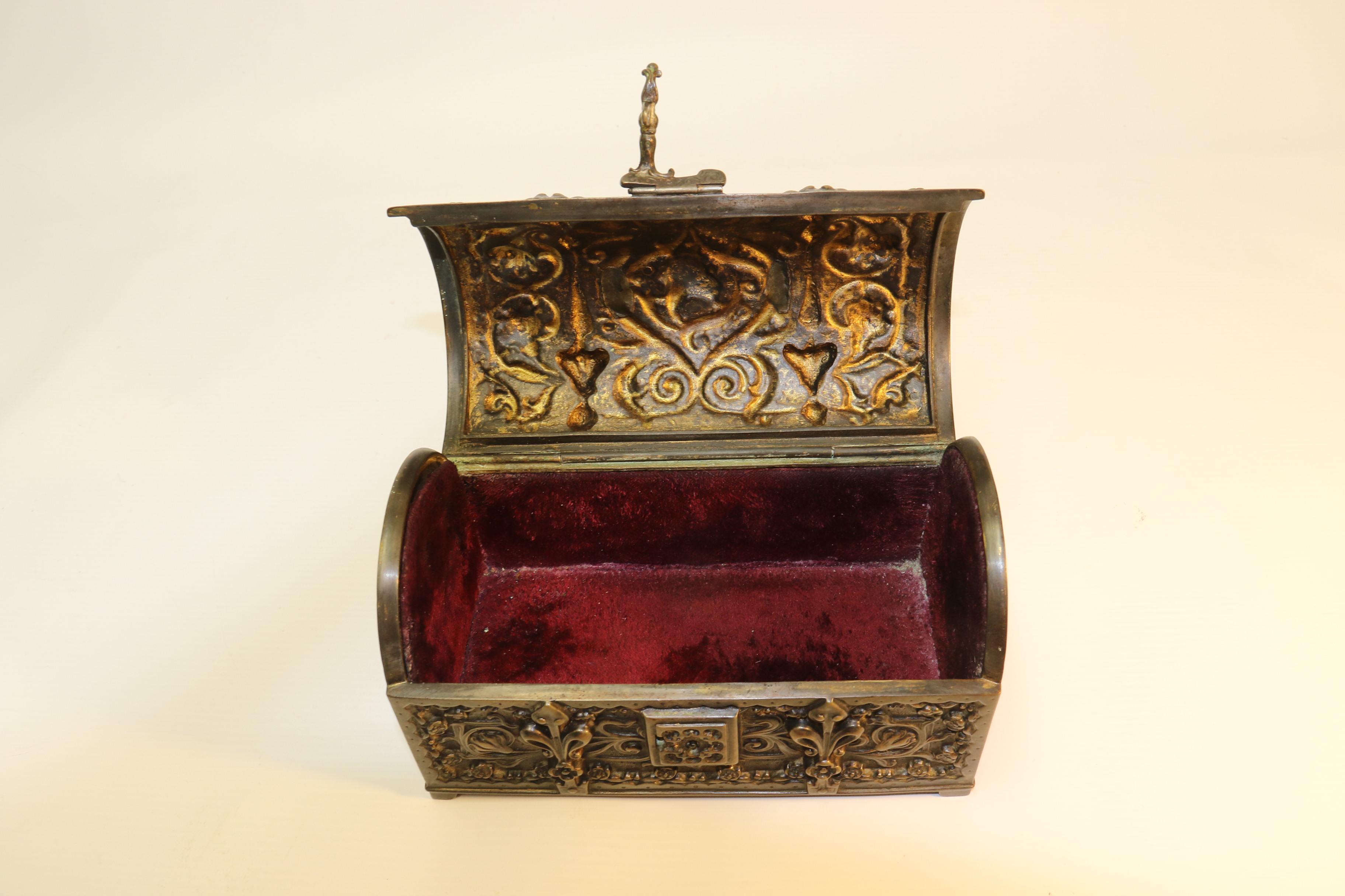 French Cast Bronze Jewelry Box Made in the Form of a Medieval Domed Top Coffer For Sale 6