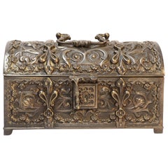 French Cast Bronze Jewelry Box Made in the Form of a Medieval Domed Top Coffer