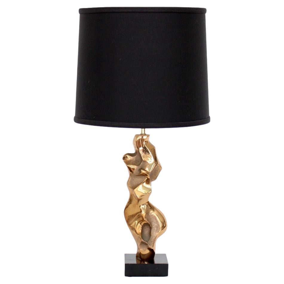  Michel Jaubert Signed French Cast Bronze Sculptural Table Lamp  For Sale