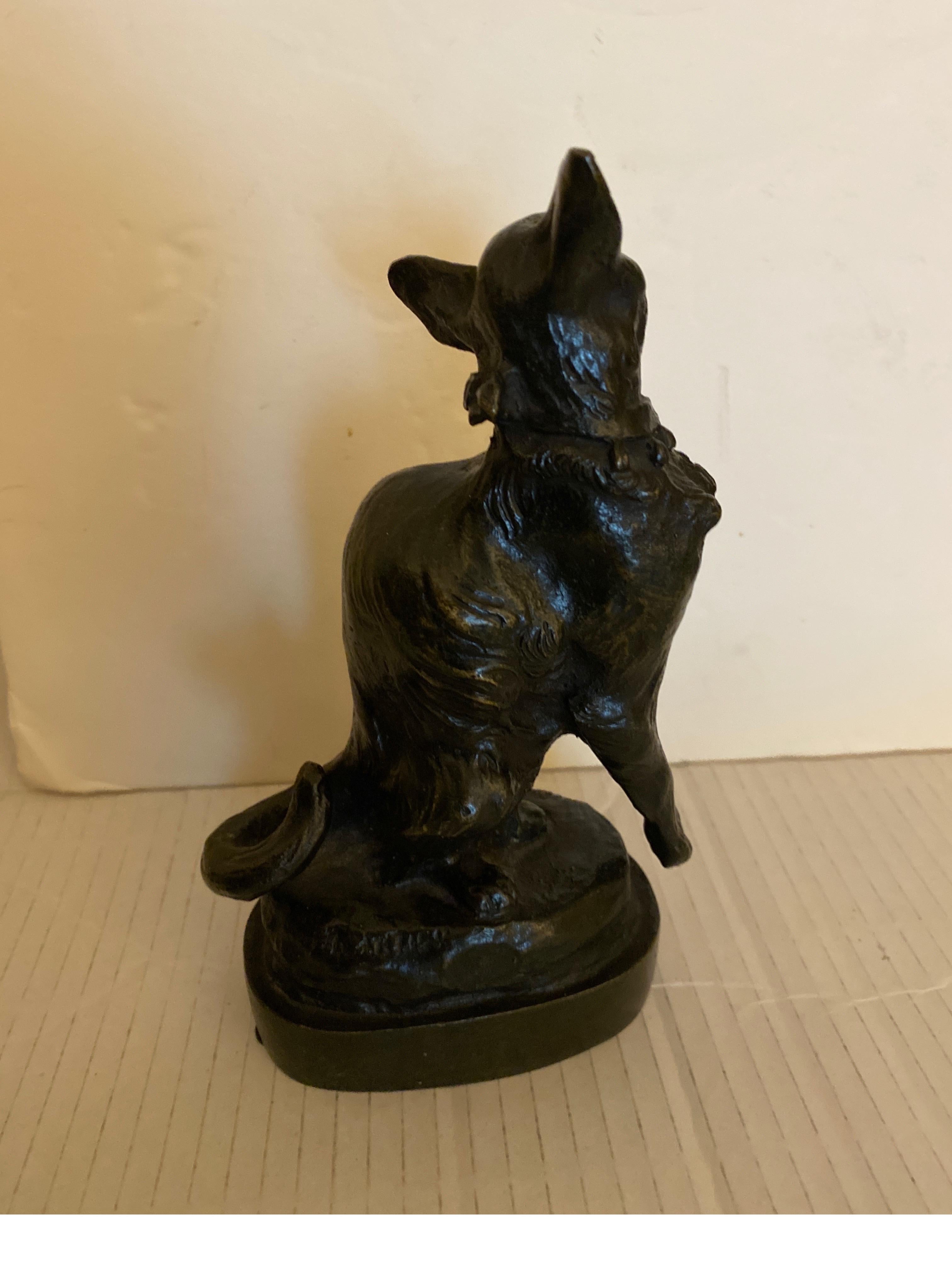 Patinated French Cast Bronze Sculpture of a Cat by F. Cartier