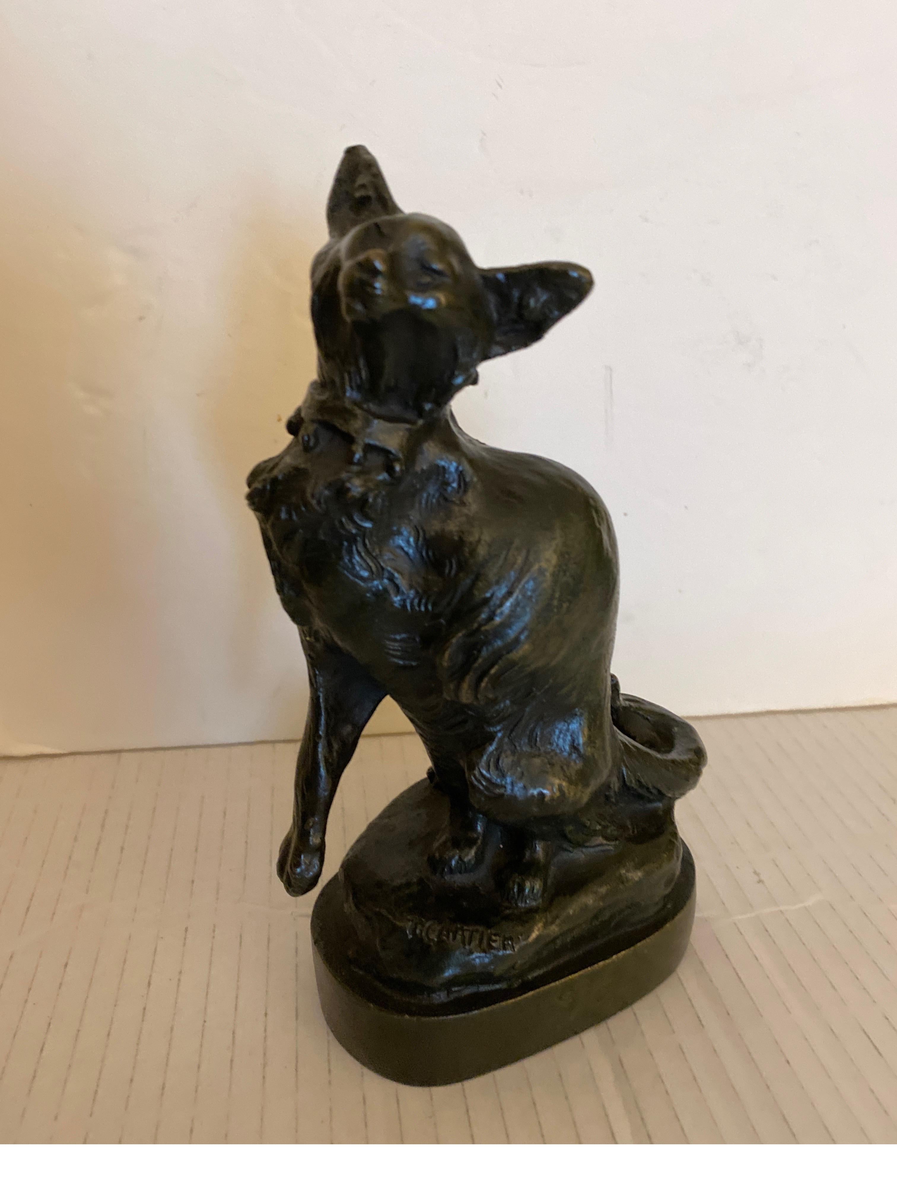 20th Century French Cast Bronze Sculpture of a Cat by F. Cartier