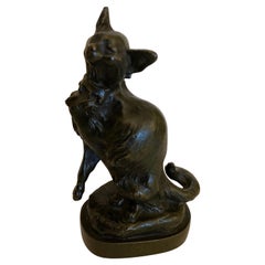 French Cast Bronze Sculpture of a Cat by F. Cartier