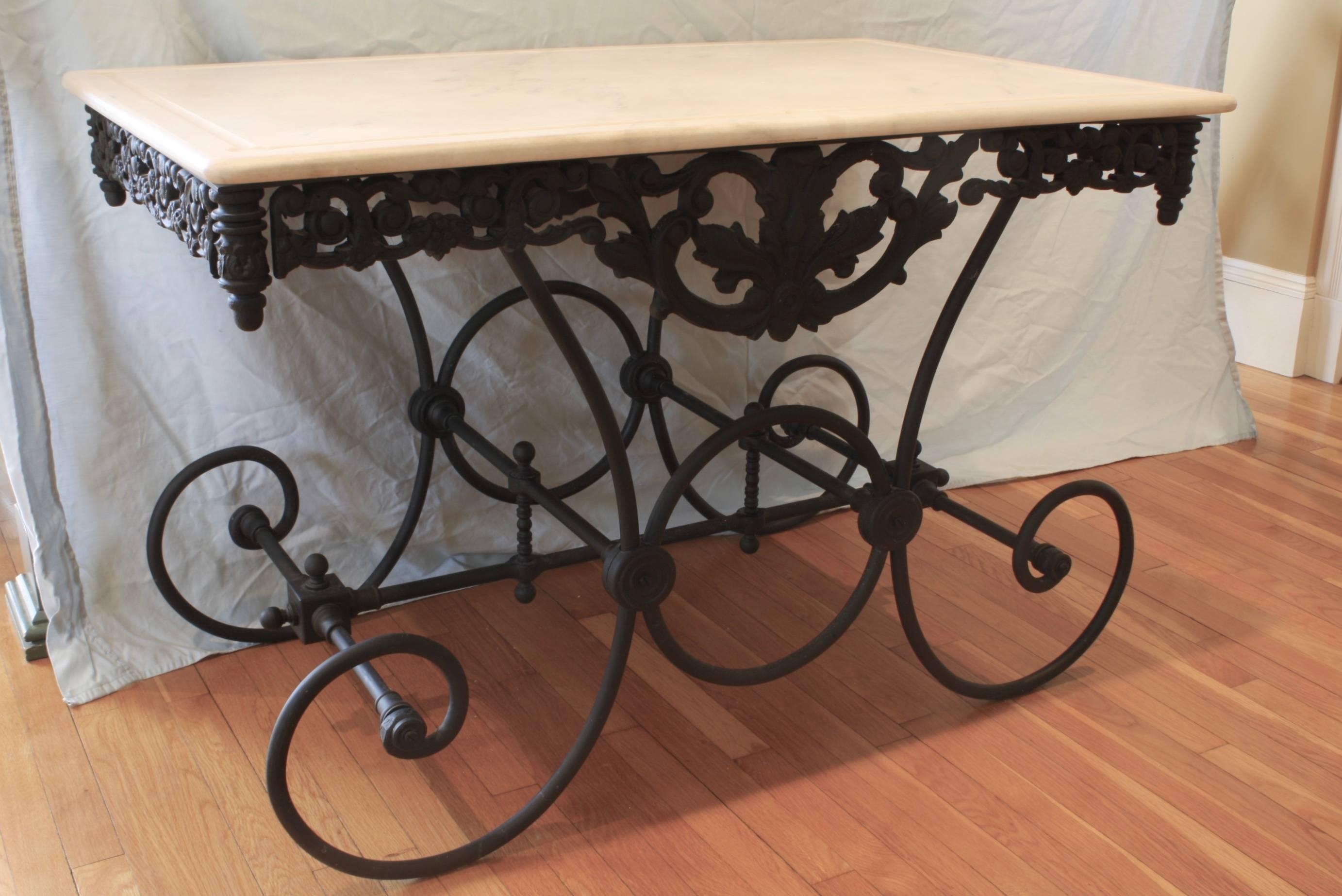 Belle Époque French Cast Iron and Marble Baker's Table For Sale