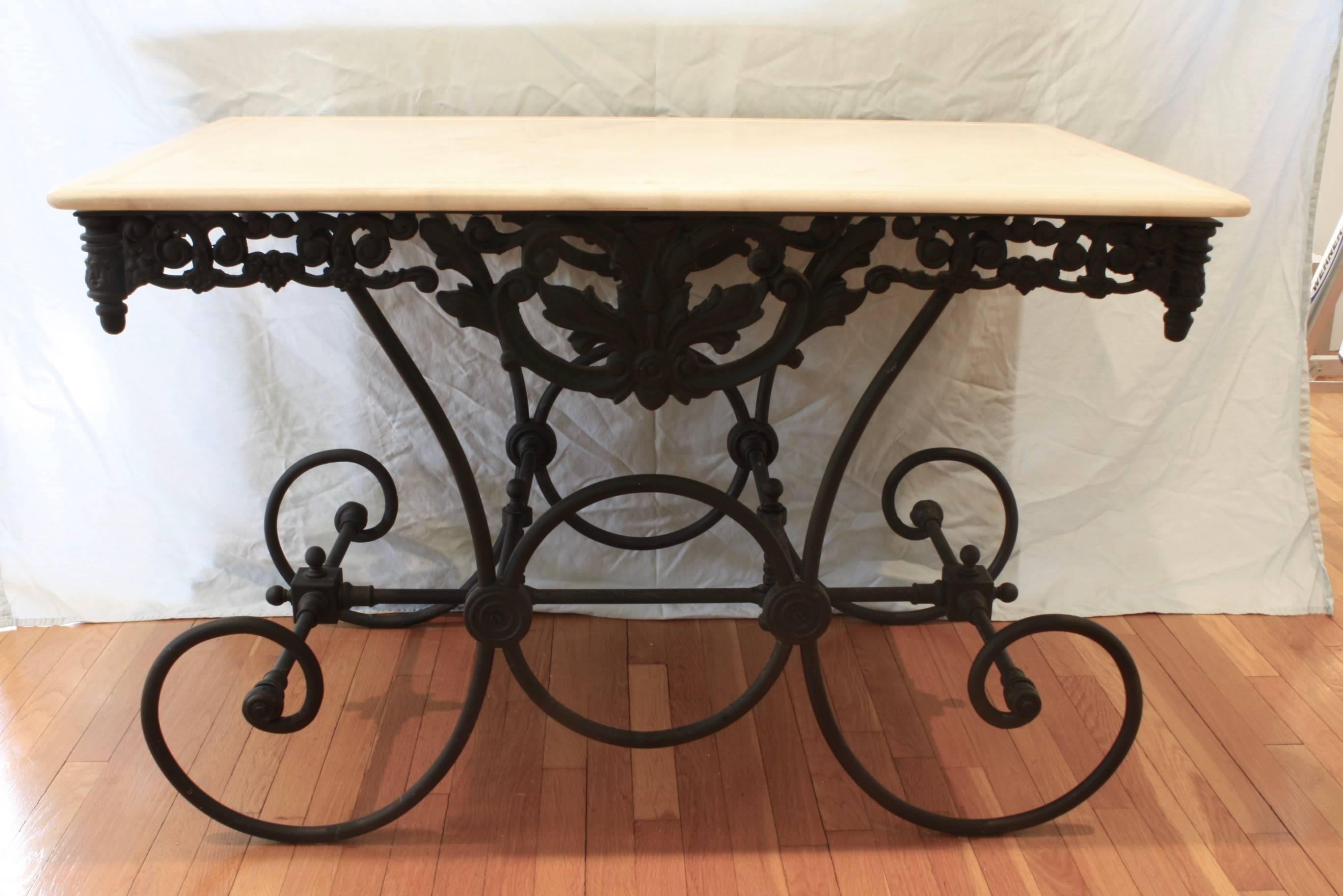 French Cast Iron and Marble Baker's Table In Good Condition For Sale In Pembroke, MA
