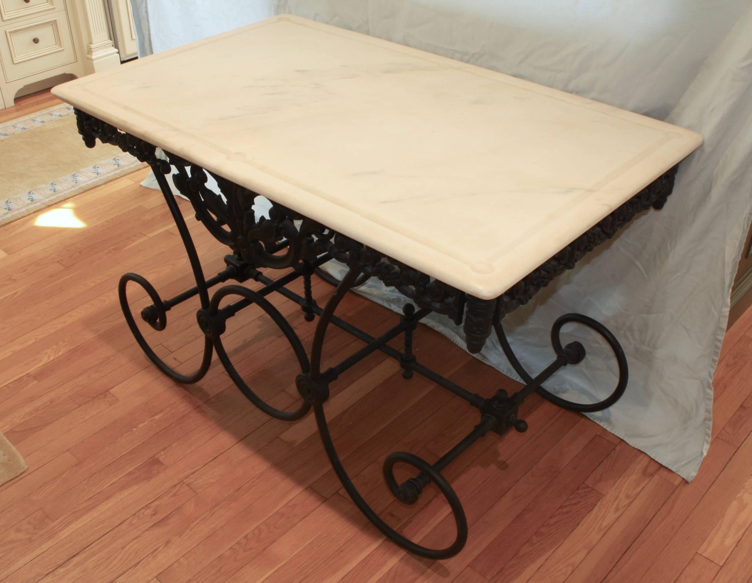 20th Century French Cast Iron and Marble Baker's Table For Sale