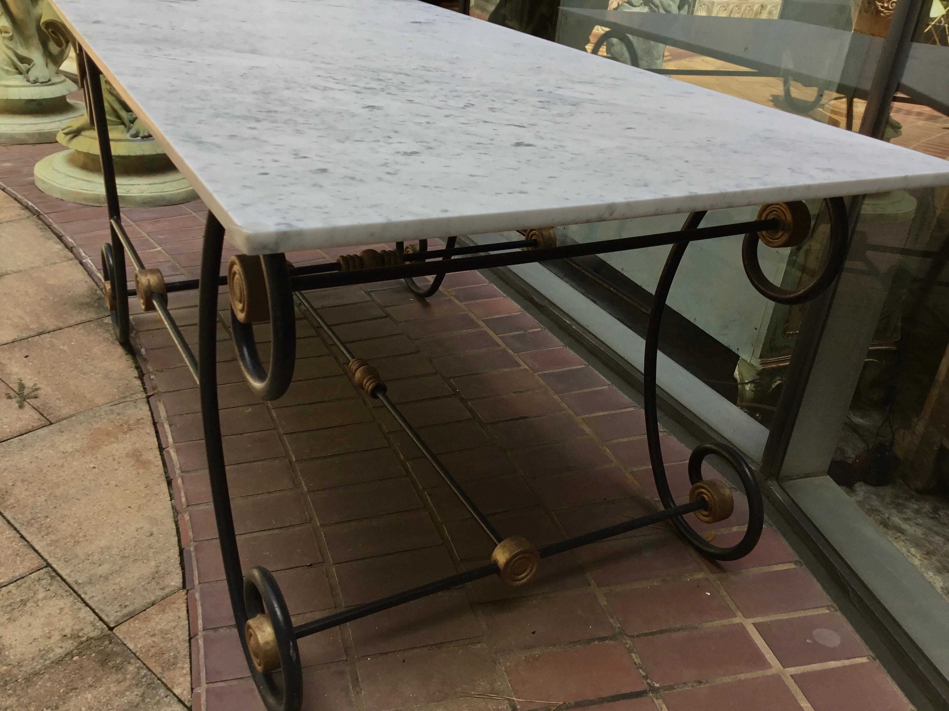 French Cast Iron Bakers Table with White Marble Top, 19th Century In Good Condition In Houston, TX