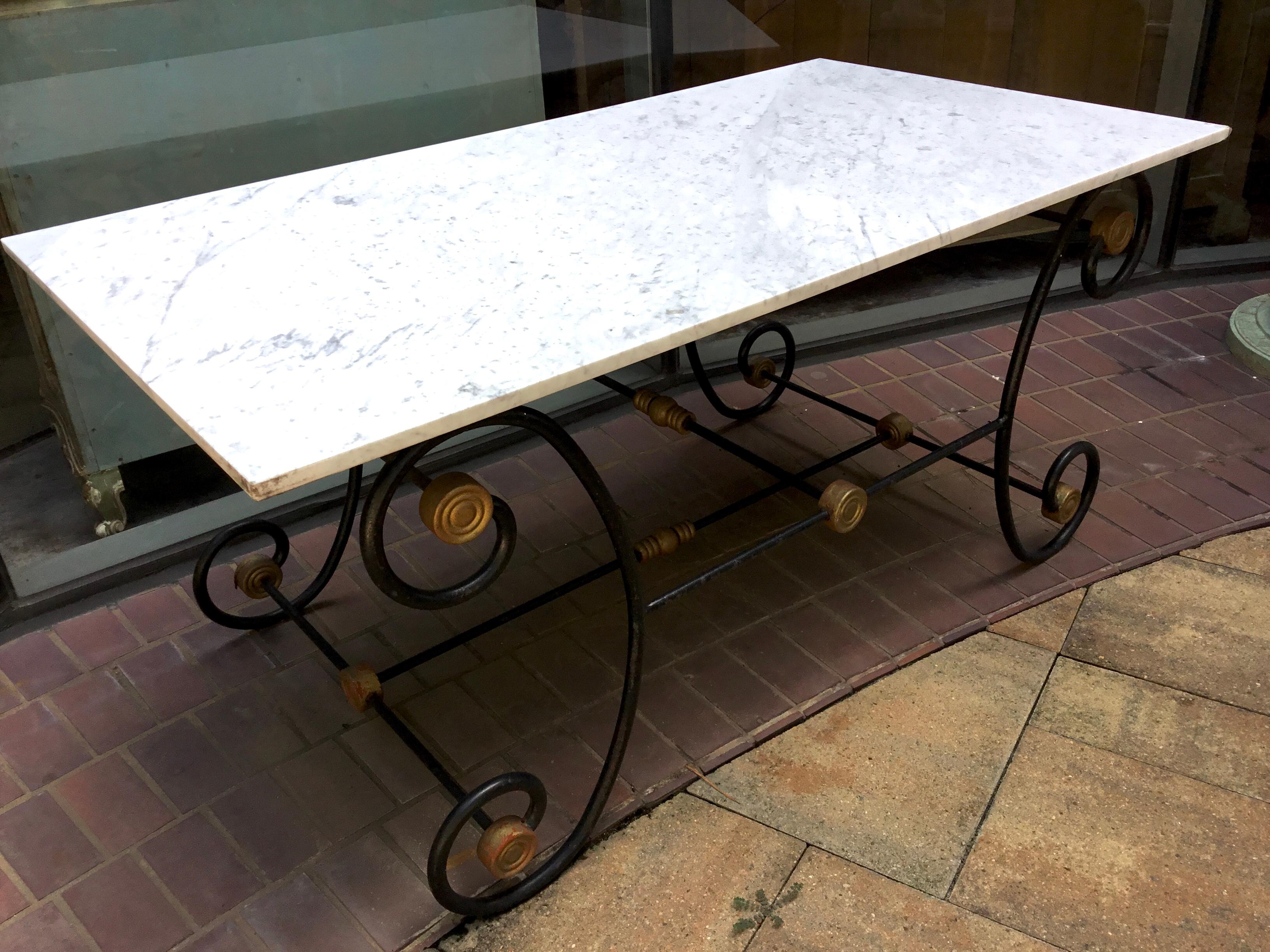 French Cast Iron Bakers Table with White Marble Top, 19th Century 1