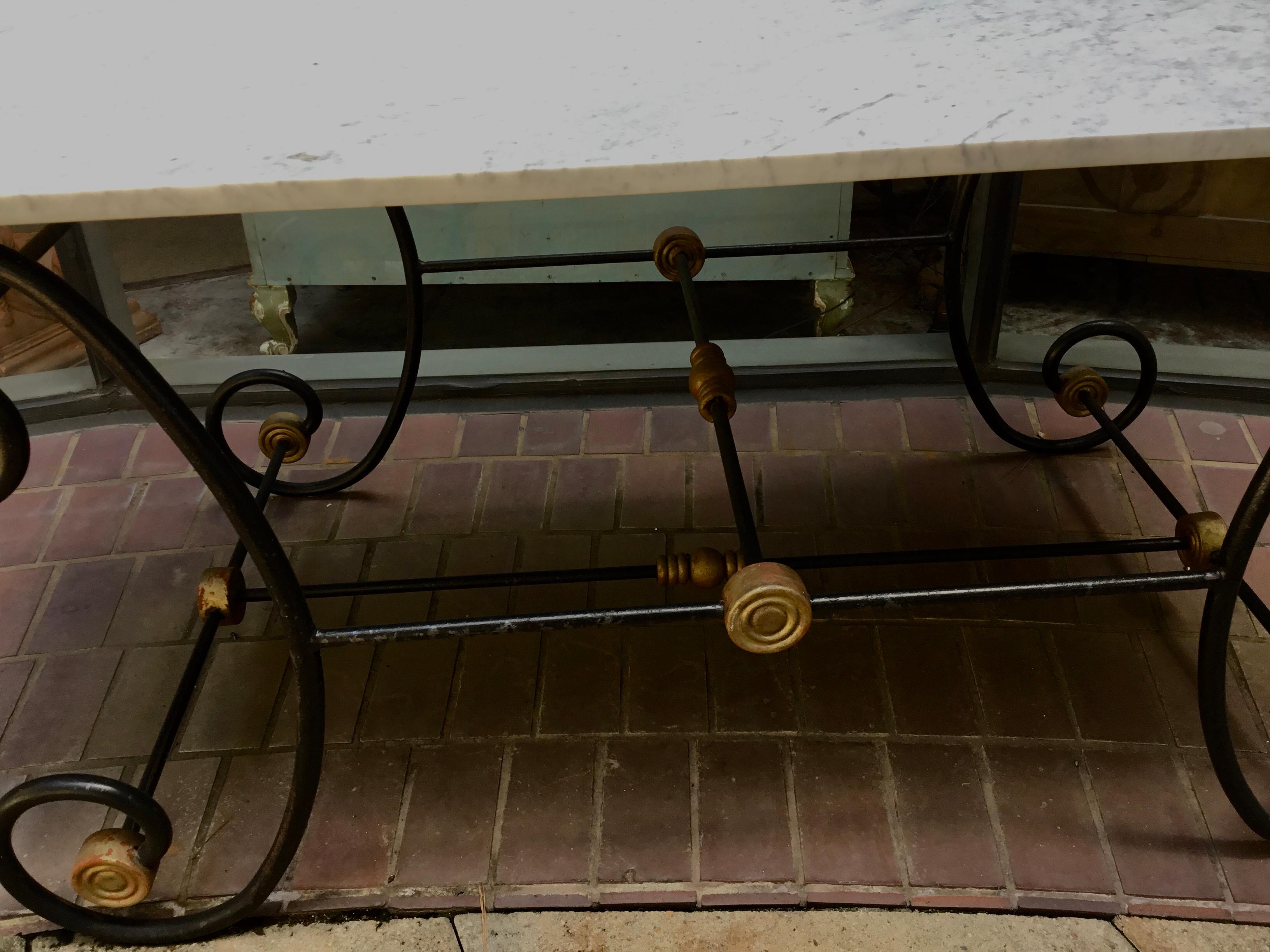 French Cast Iron Bakers Table with White Marble Top, 19th Century 2