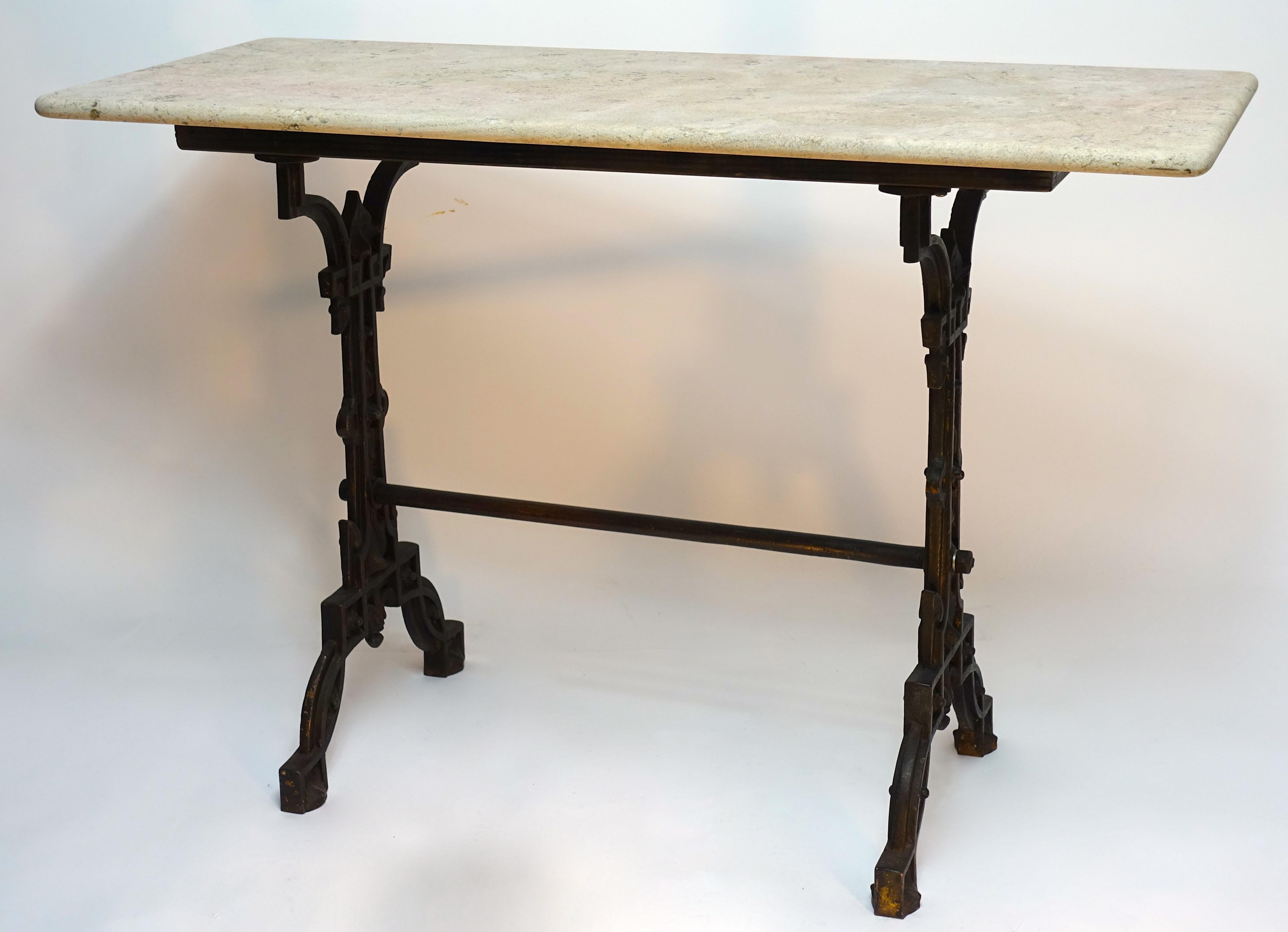 Early 20th Century French Cast Iron Base with Travertine Bistro Table 19th Century