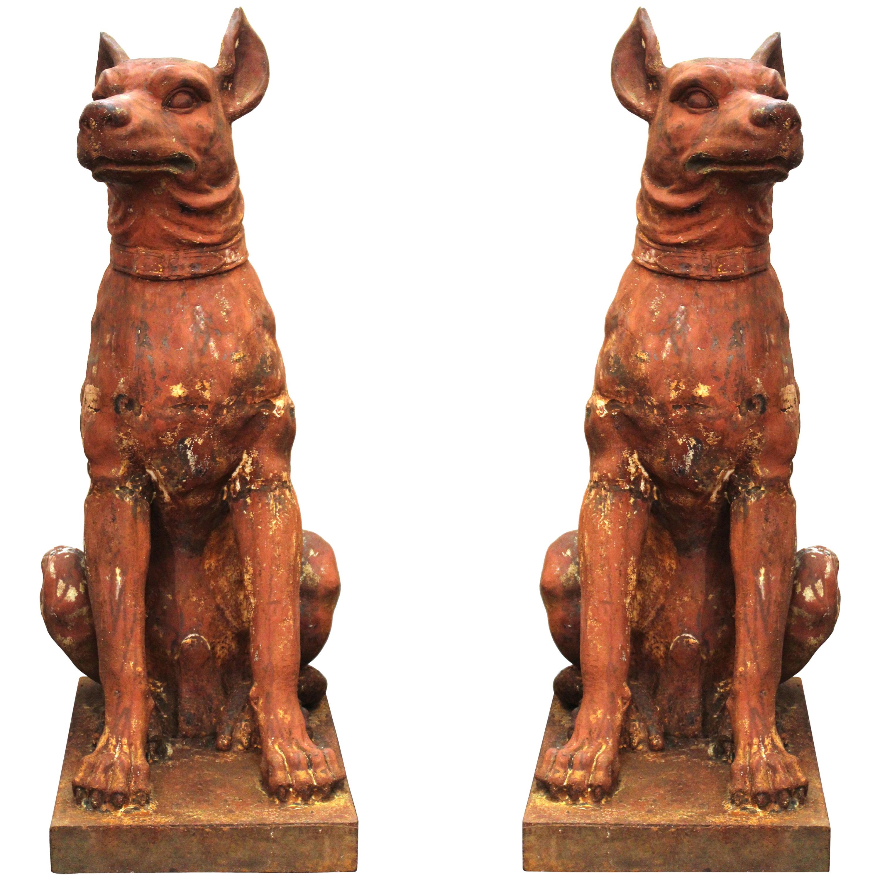 French Cast Iron Beauceron Dog Statues