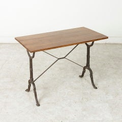 French Cast Iron Bistro Table or Cafe Table with Oak Top, circa 1920