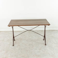 French Cast Iron Bistro Table or Cafe Table with Oak Top, circa 1900