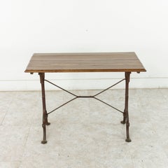 French Cast Iron Bistro Table or Cafe Table with Oak Top, circa 1900
