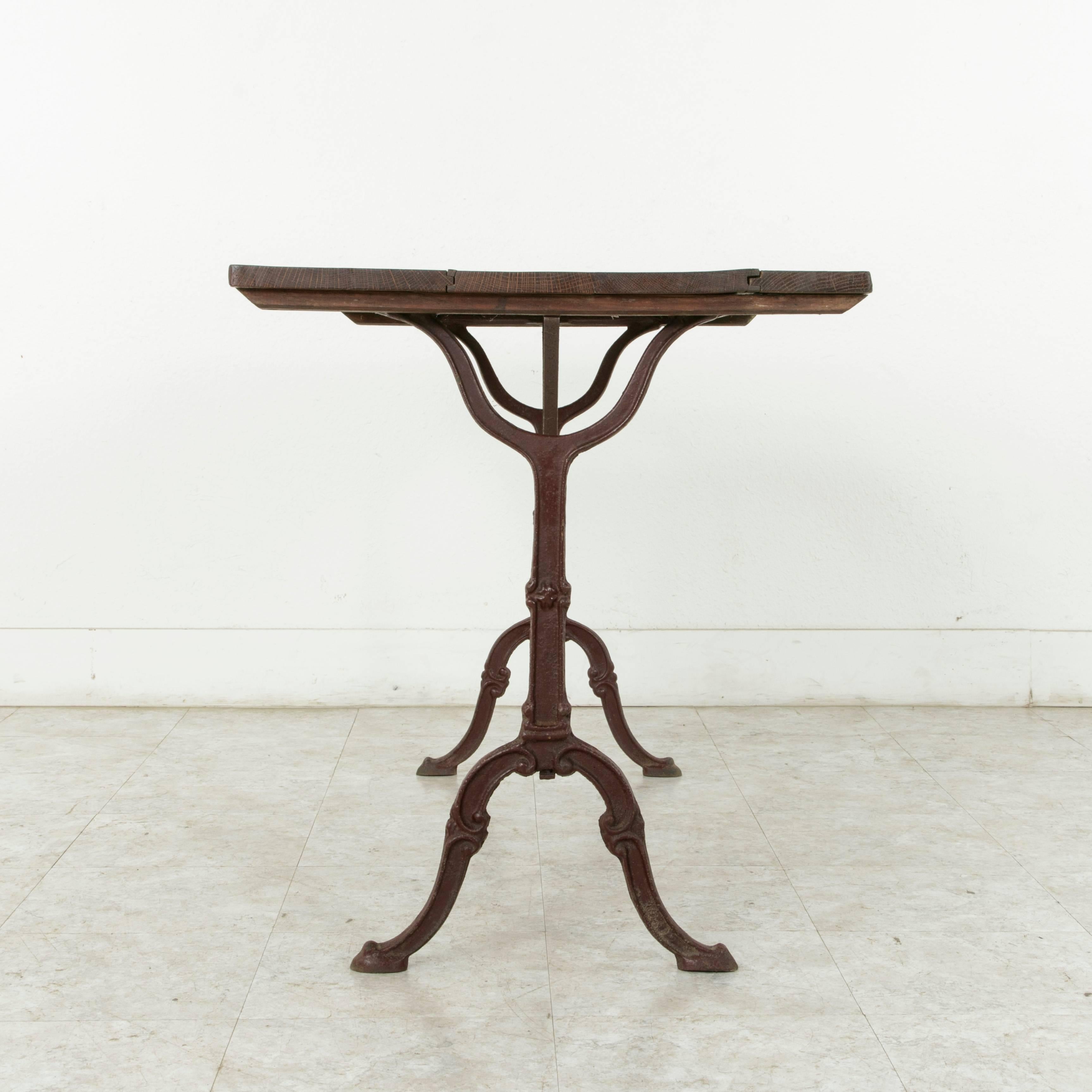 French Cast Iron Bistro Table or Cafe Table with Oak Top, circa 1900 1