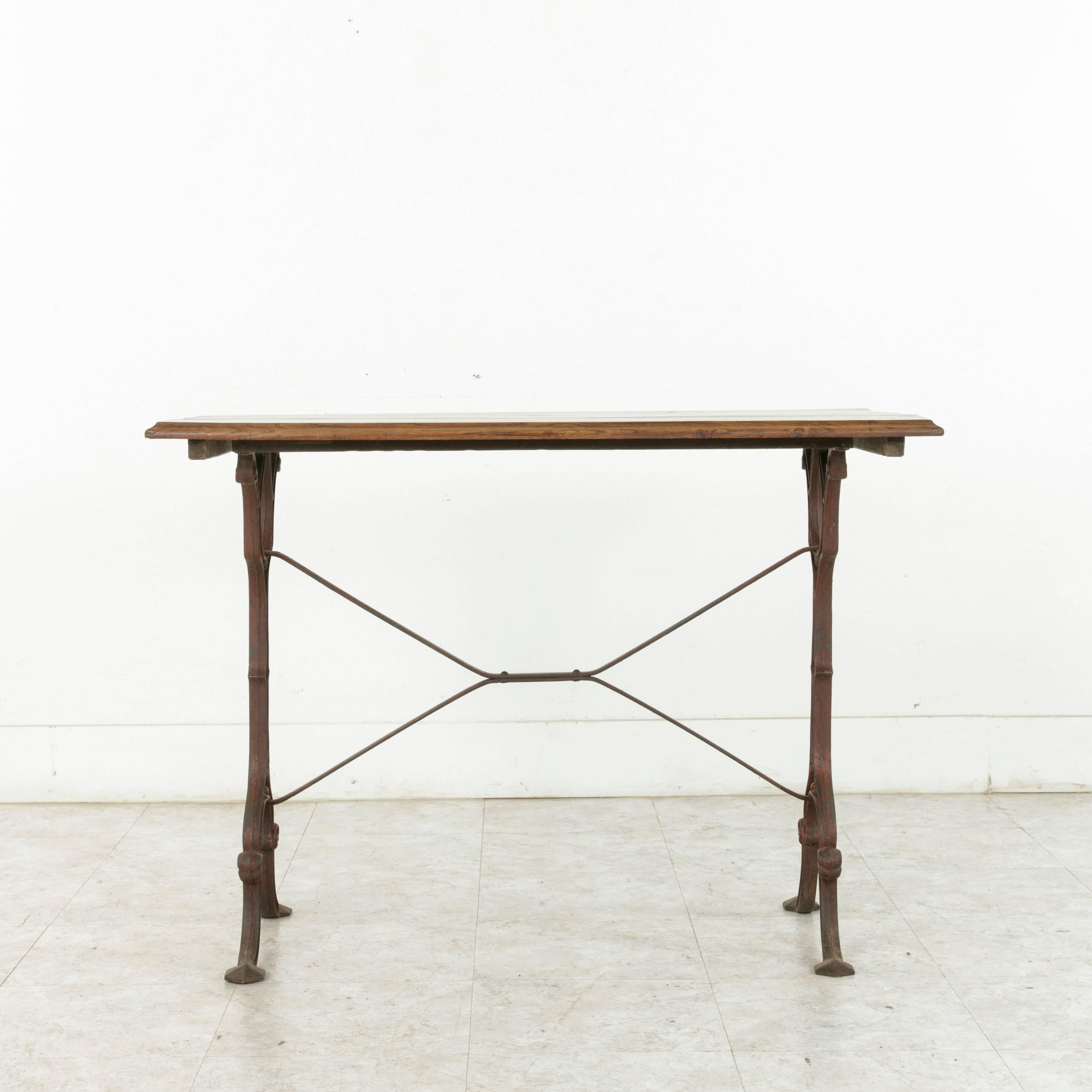 French Cast Iron Bistro Table or Cafe Table with Oak Top, circa 1900 1