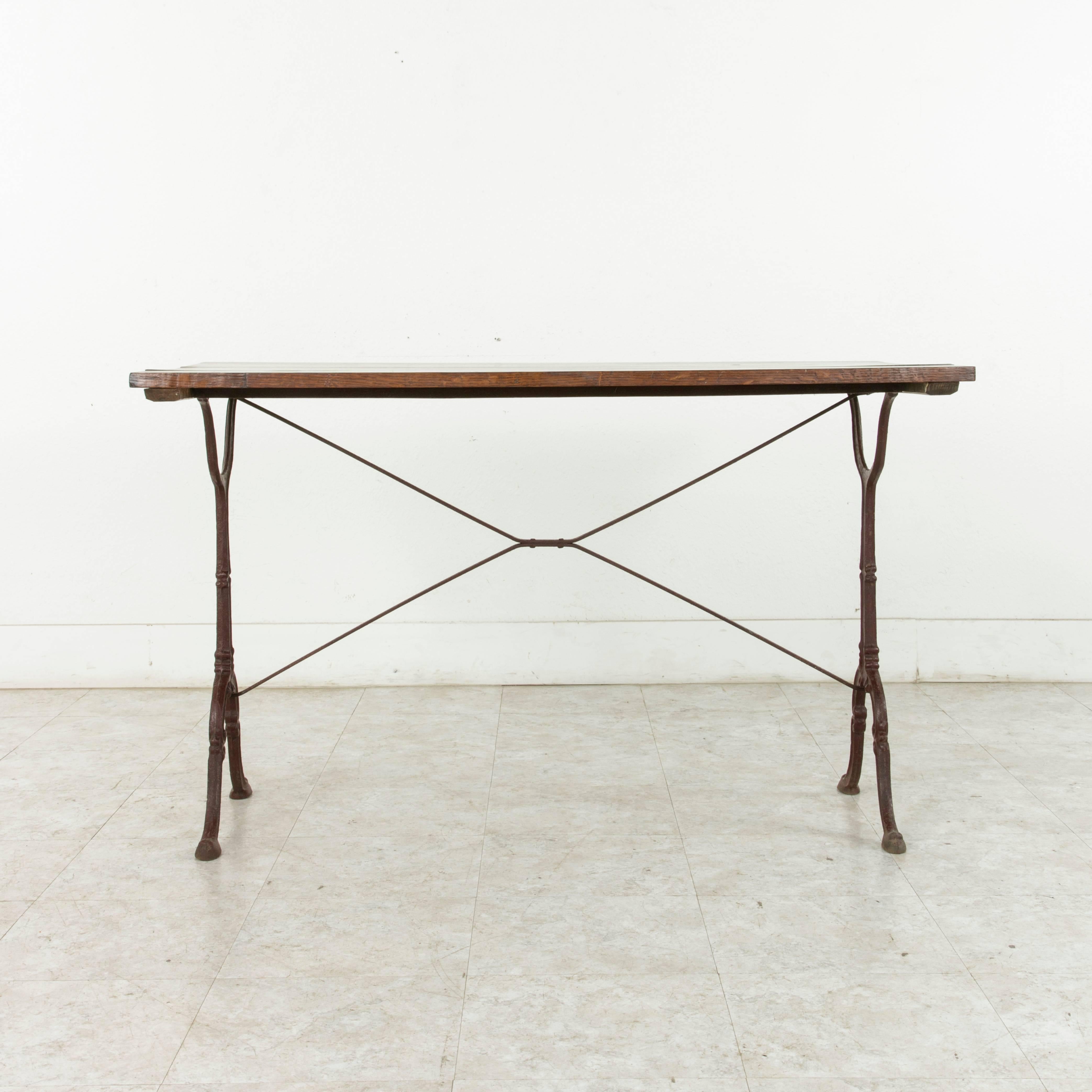 French Cast Iron Bistro Table or Cafe Table with Oak Top, circa 1900 2