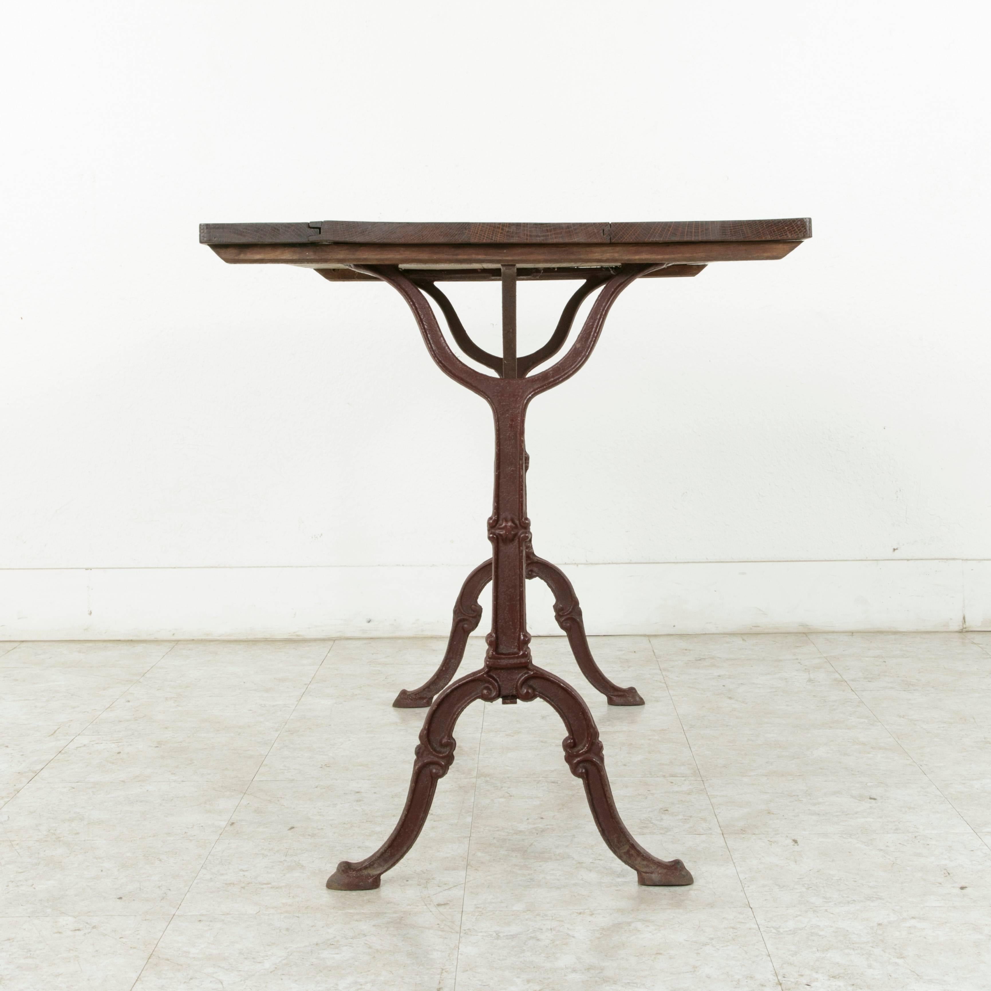 French Cast Iron Bistro Table or Cafe Table with Oak Top, circa 1900 3