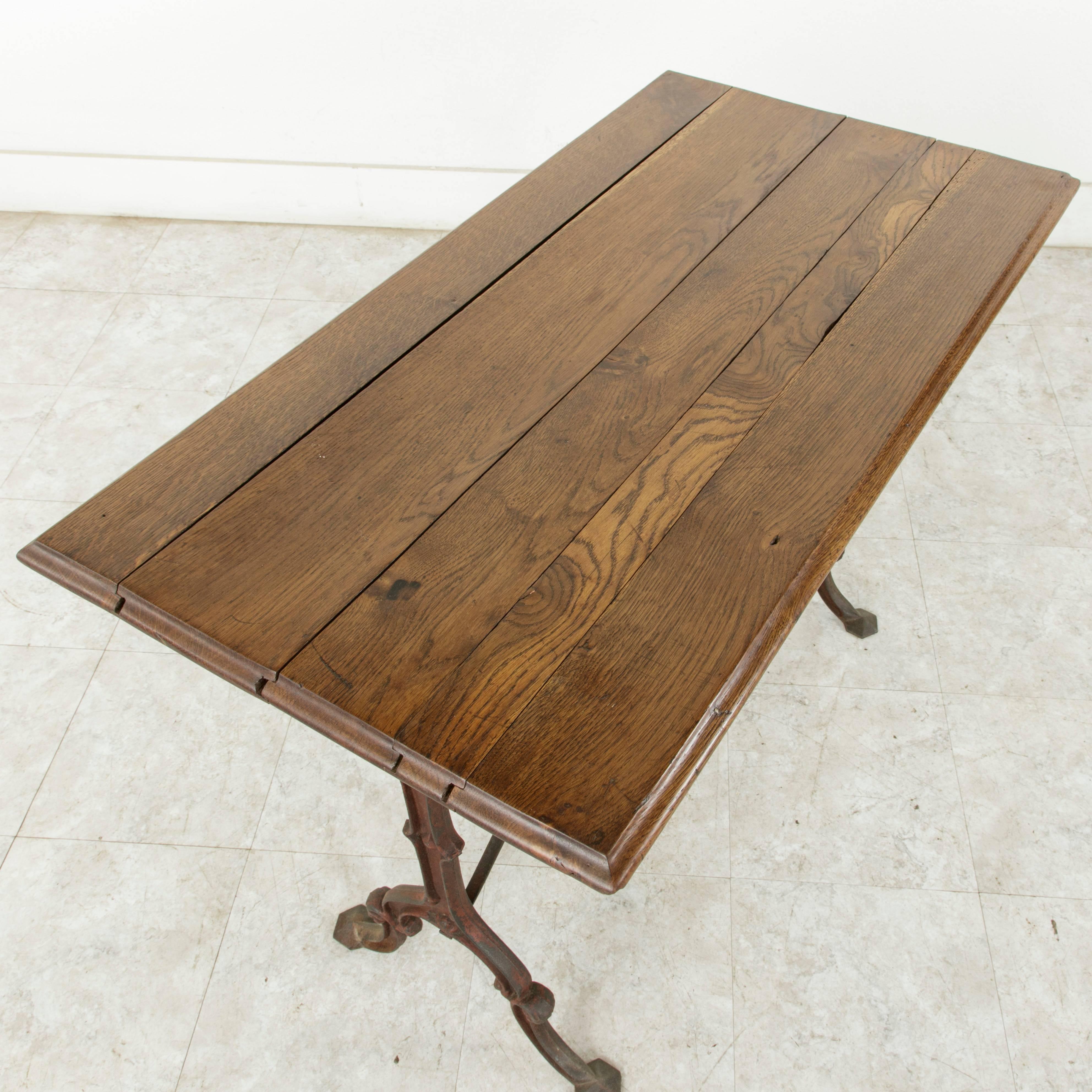 French Cast Iron Bistro Table or Cafe Table with Oak Top, circa 1900 3
