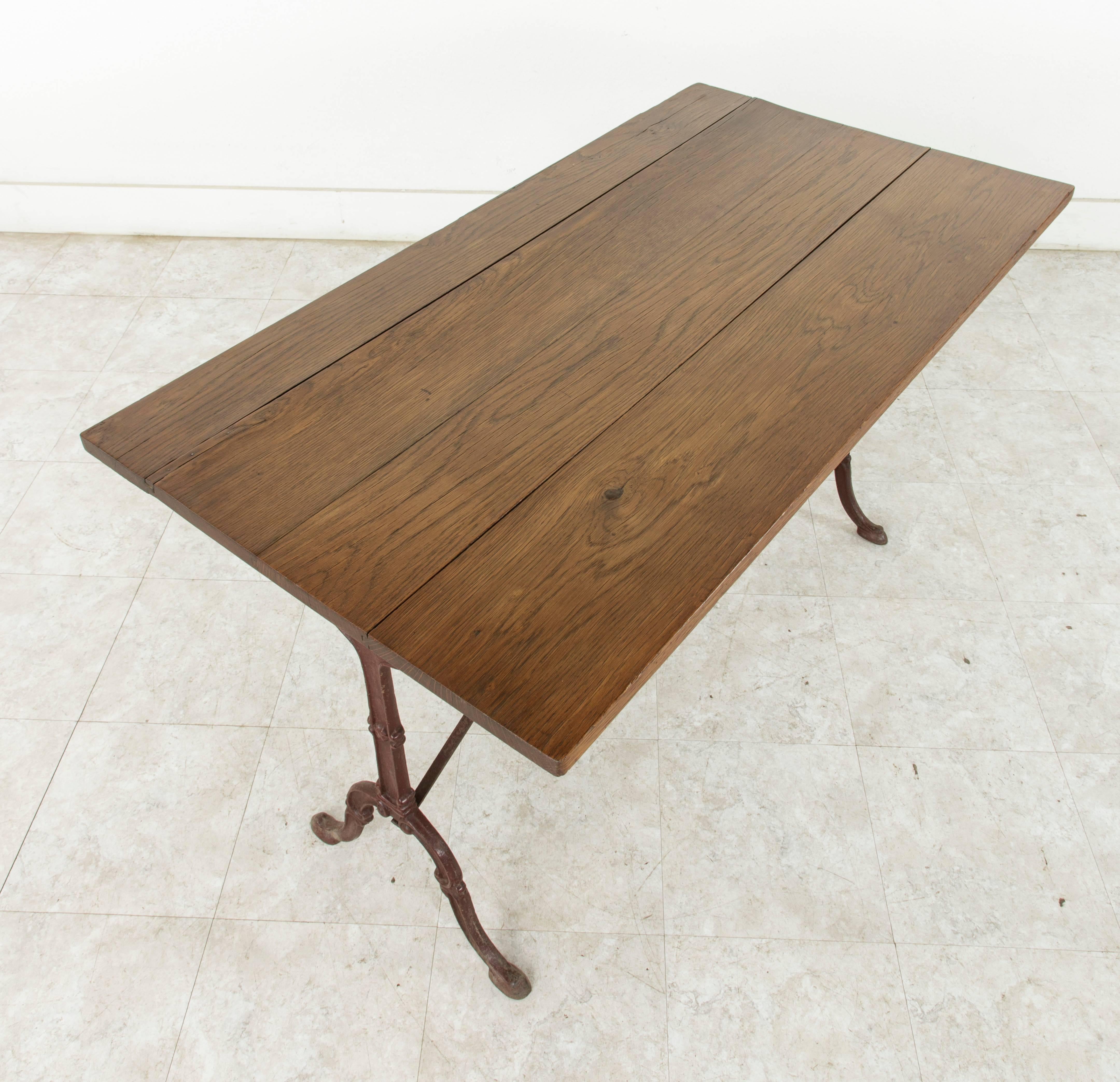French Cast Iron Bistro Table or Cafe Table with Oak Top, circa 1900 4