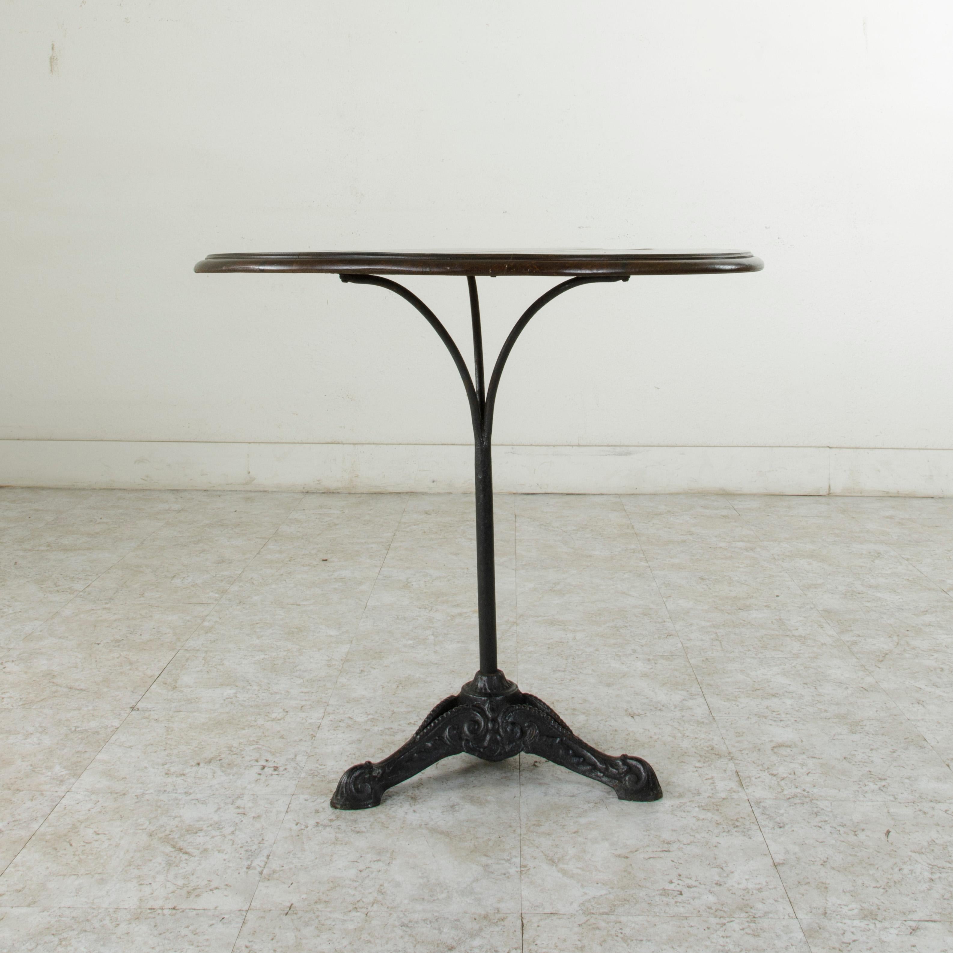 French Cast Iron Bistro Table or Cafe Table with Round Walnut Top, circa 1900 1