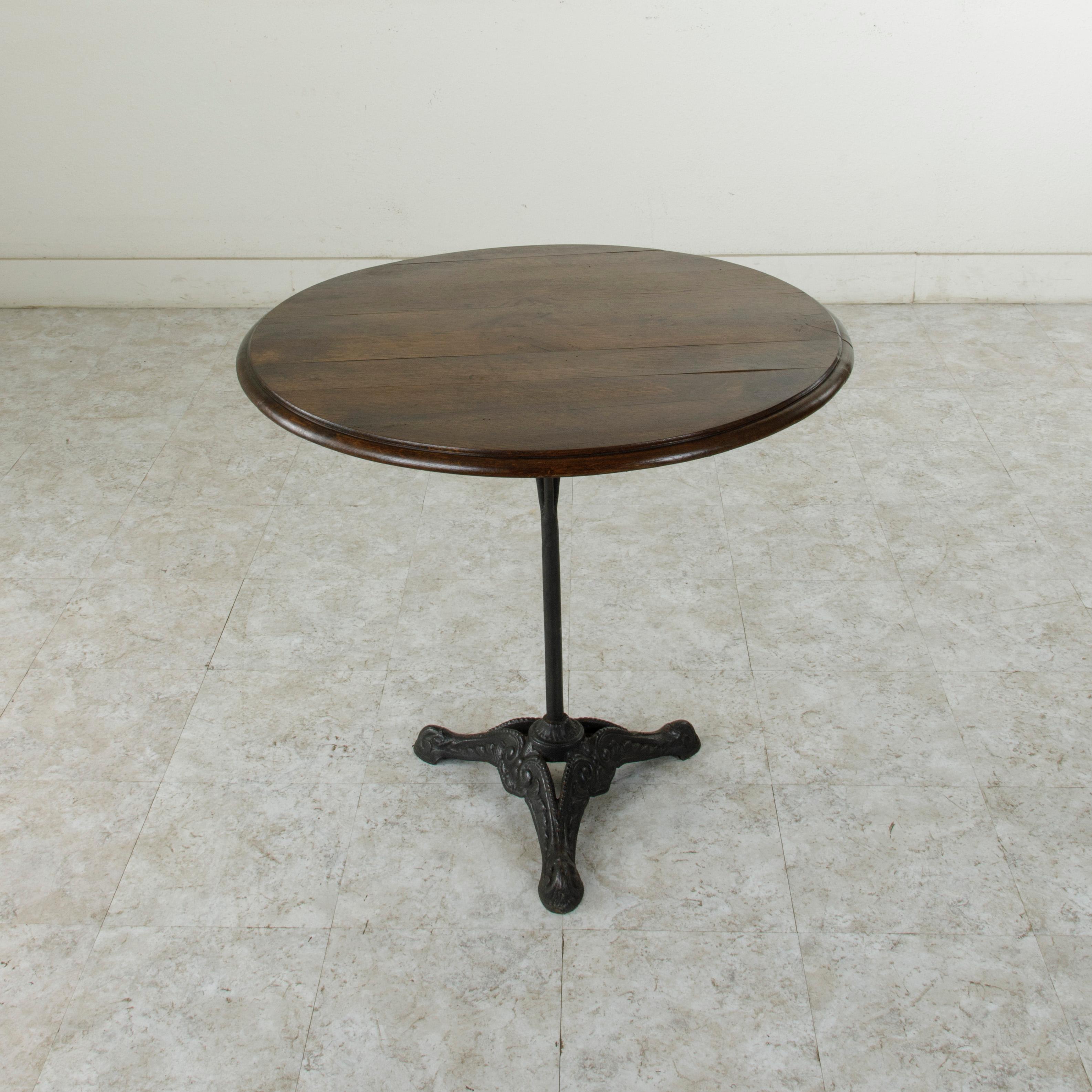 French Cast Iron Bistro Table or Cafe Table with Round Walnut Top, circa 1900 2